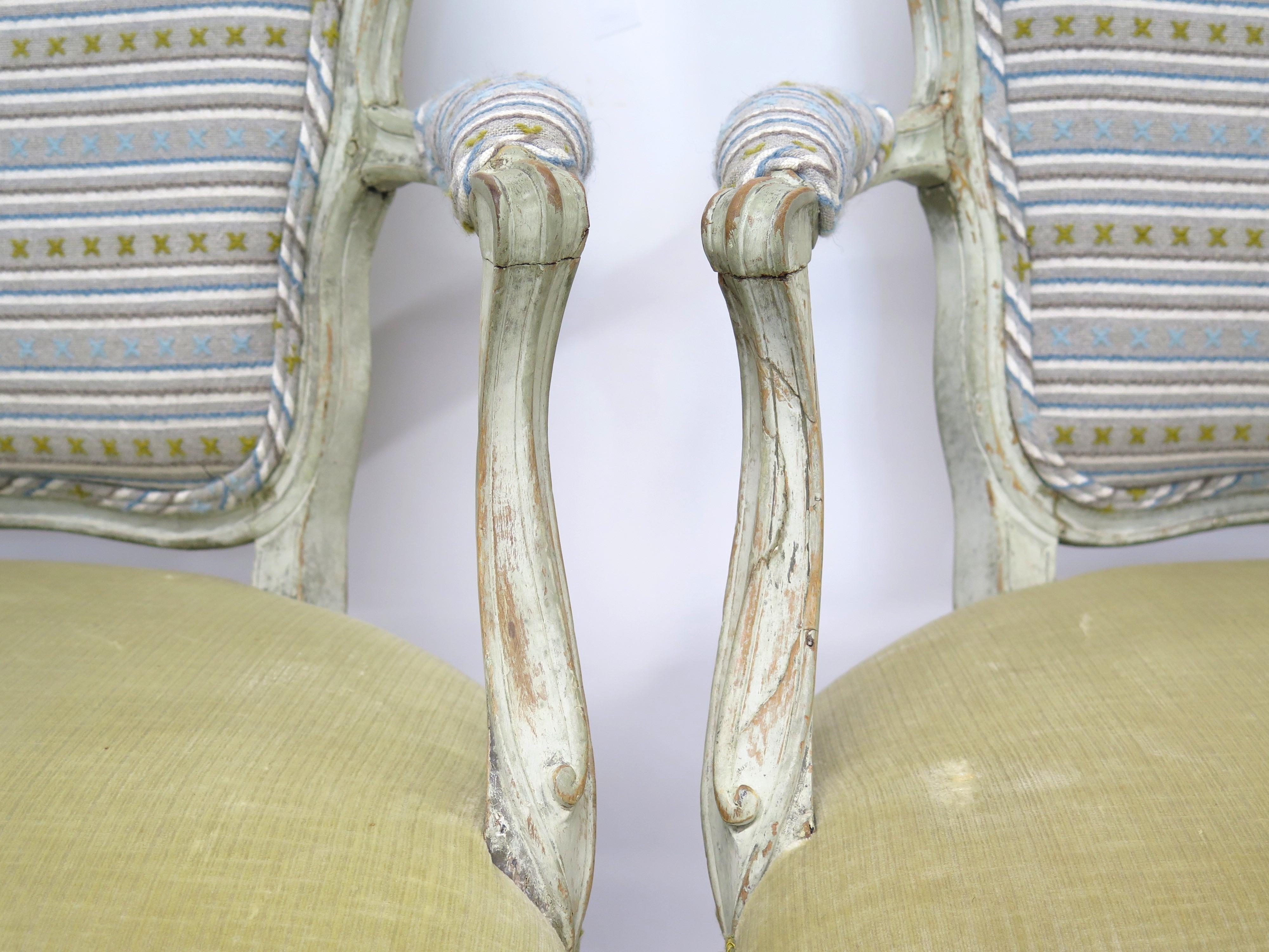 Carved and Painted Louis XV Fauteuils For Sale 1