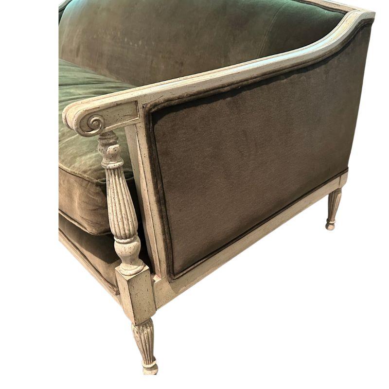 Carved and Painted Louis XVI Style Green Velvet Sofa 1