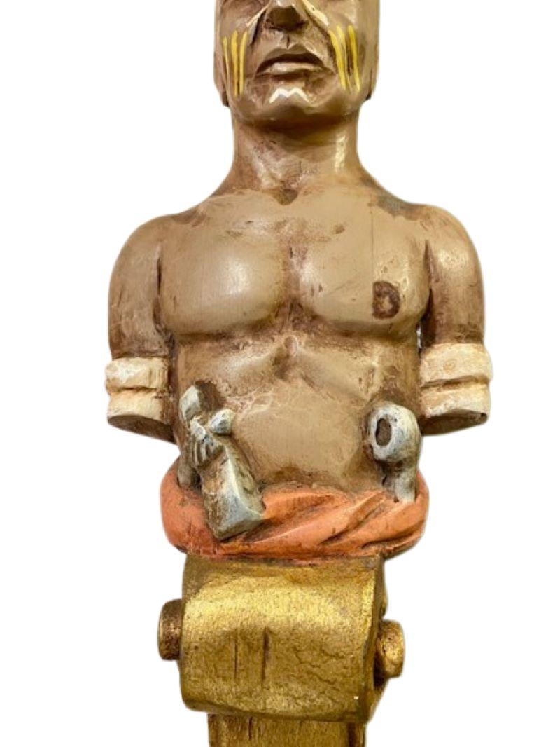 Folk Art Carved and Painted Miniature Ship's Figurehead of the Pequot Harpooner Tashtego