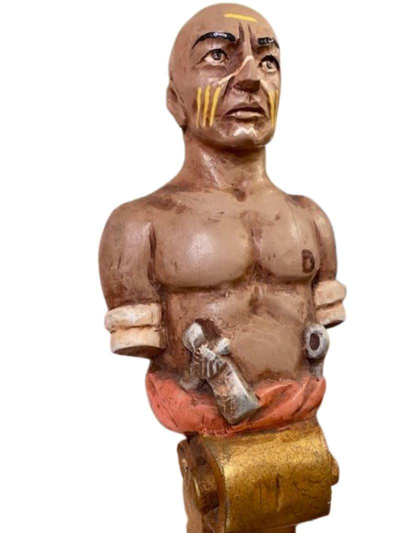 American Carved and Painted Miniature Ship's Figurehead of the Pequot Harpooner Tashtego
