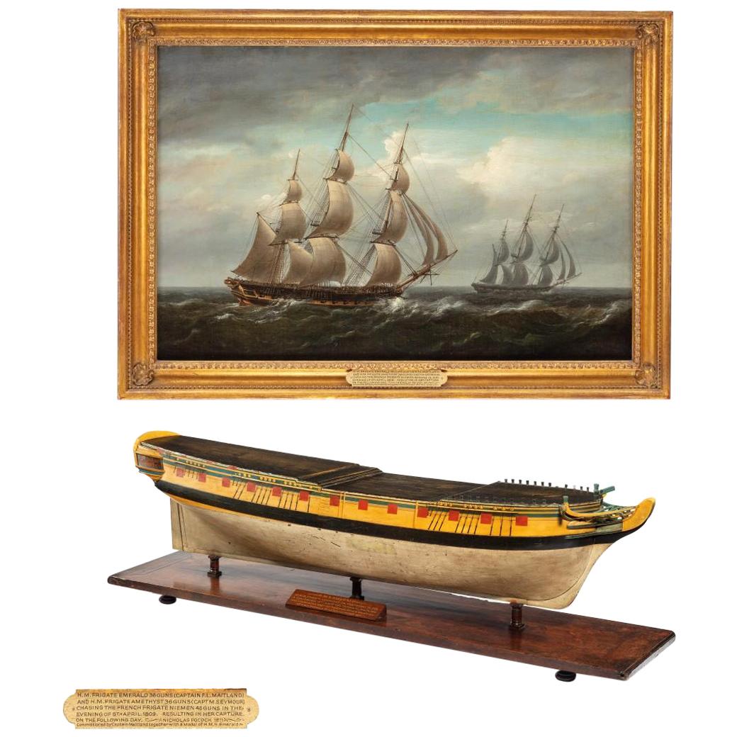Carved and Painted Model of Hms Emerald, 1811 and ‘Hms Emerald & Hms Amethyst For Sale
