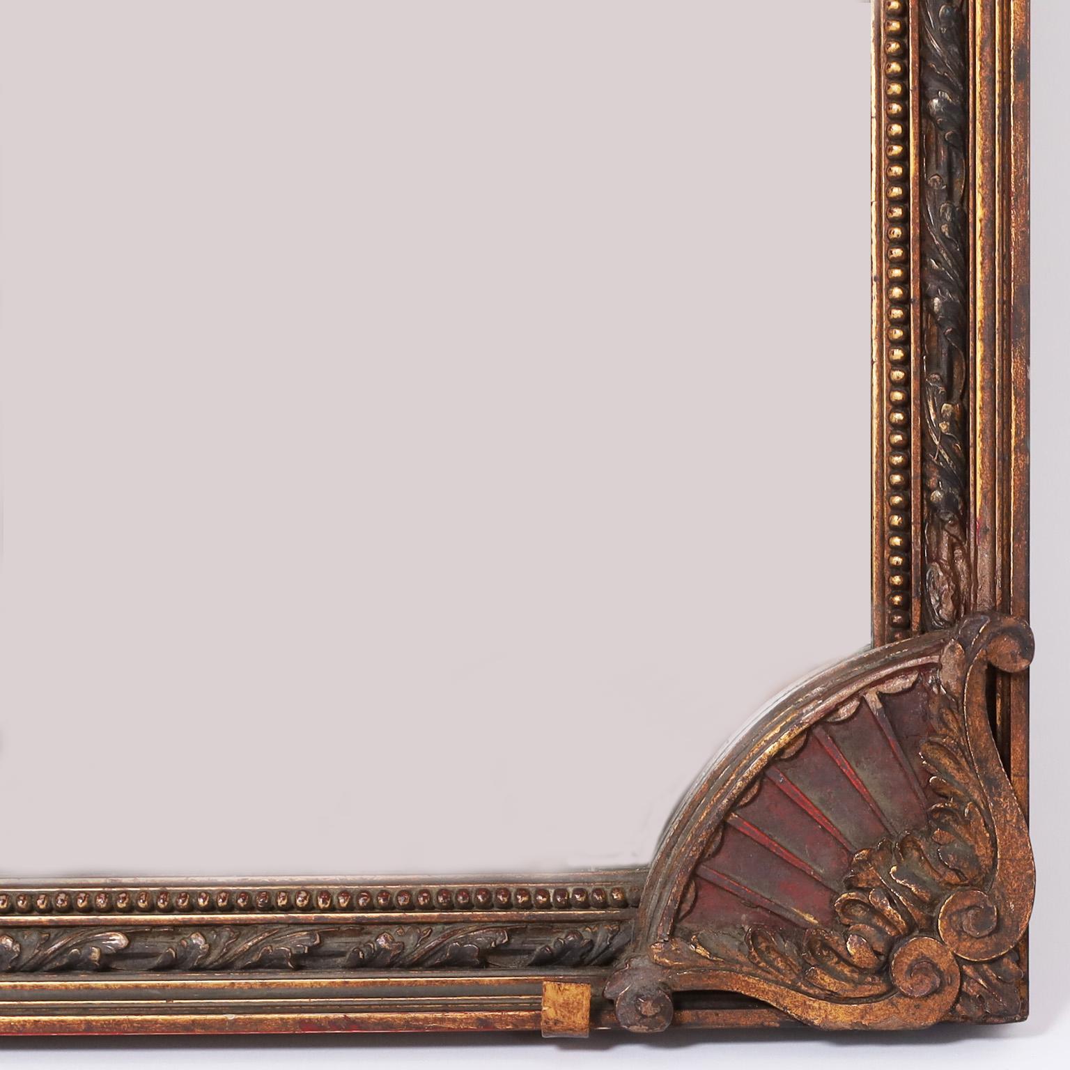 Hand-Carved Carved and Painted Neoclassic Frame and Mirror For Sale