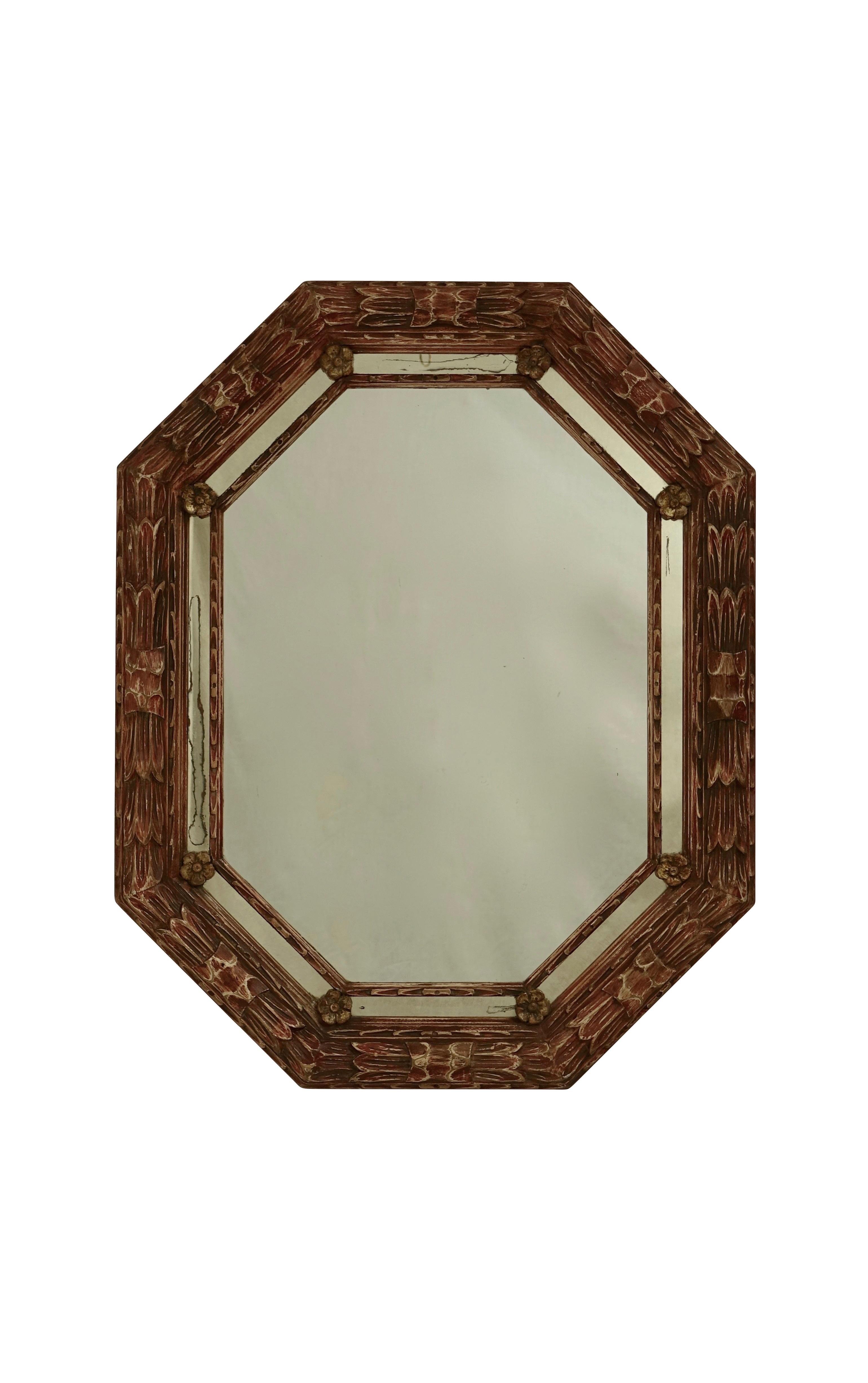 European Carved and Painted Octagonal Mirror