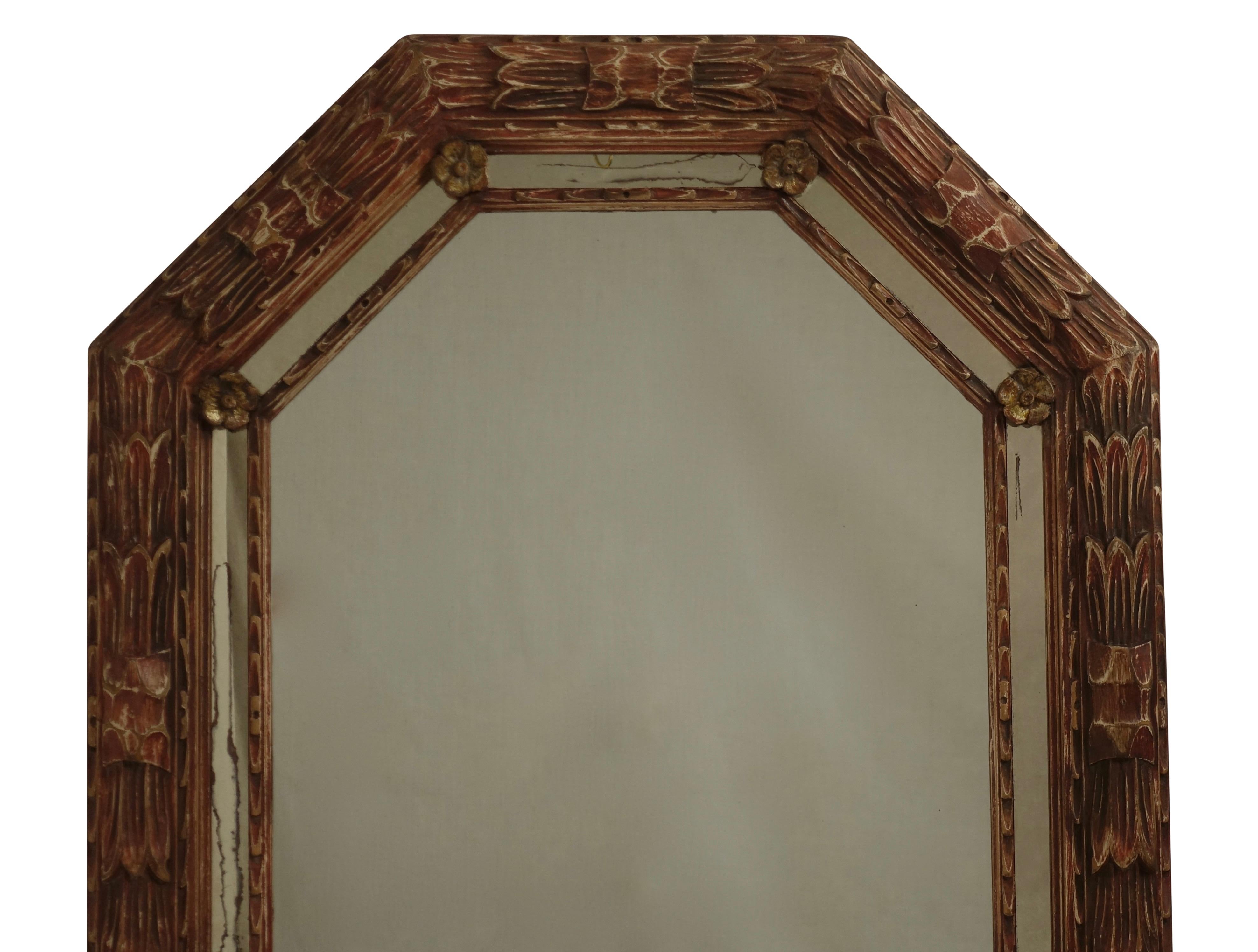 Carved and Painted Octagonal Mirror In Good Condition In San Francisco, CA