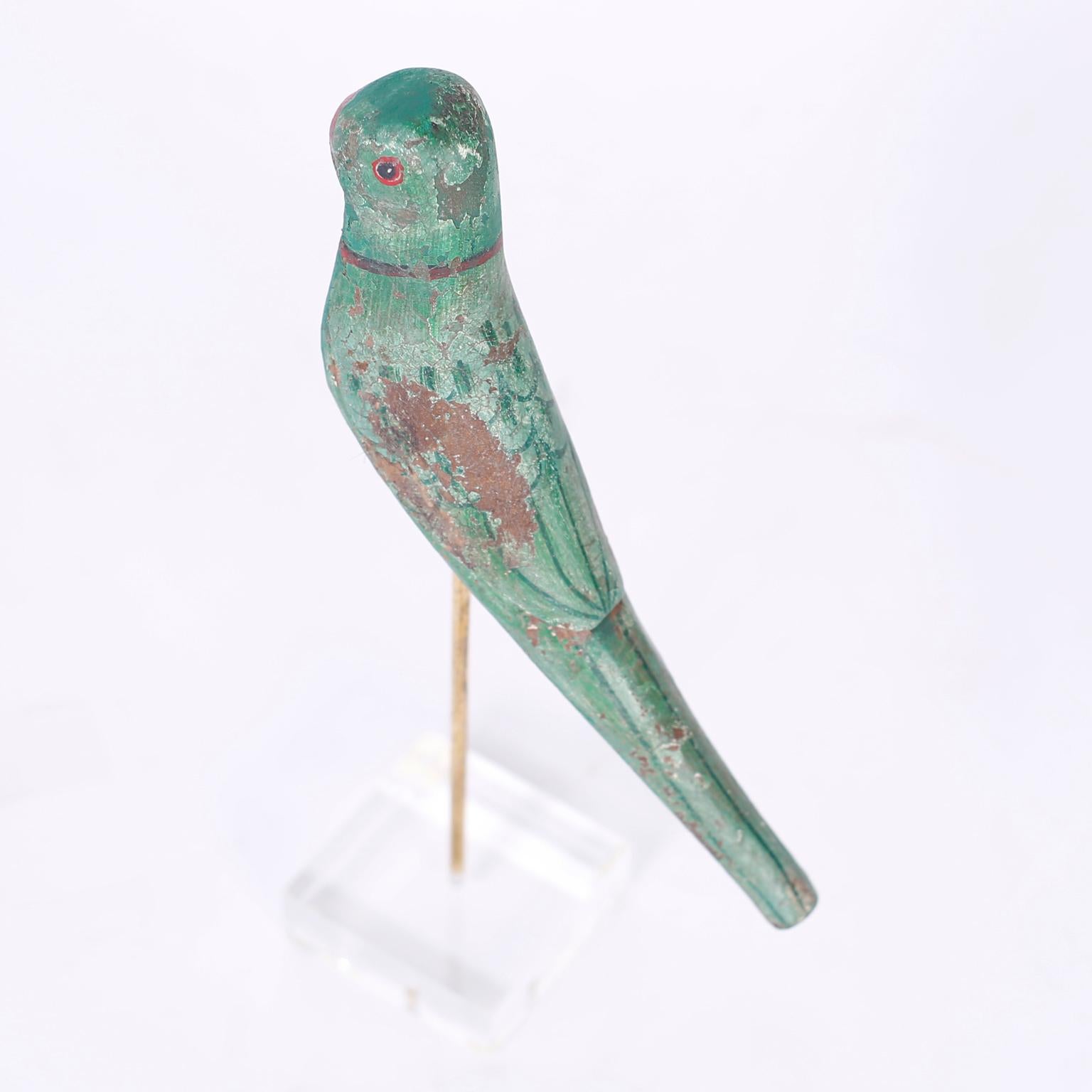 Anglo-Indian Carved and Painted Parrot on Stand
