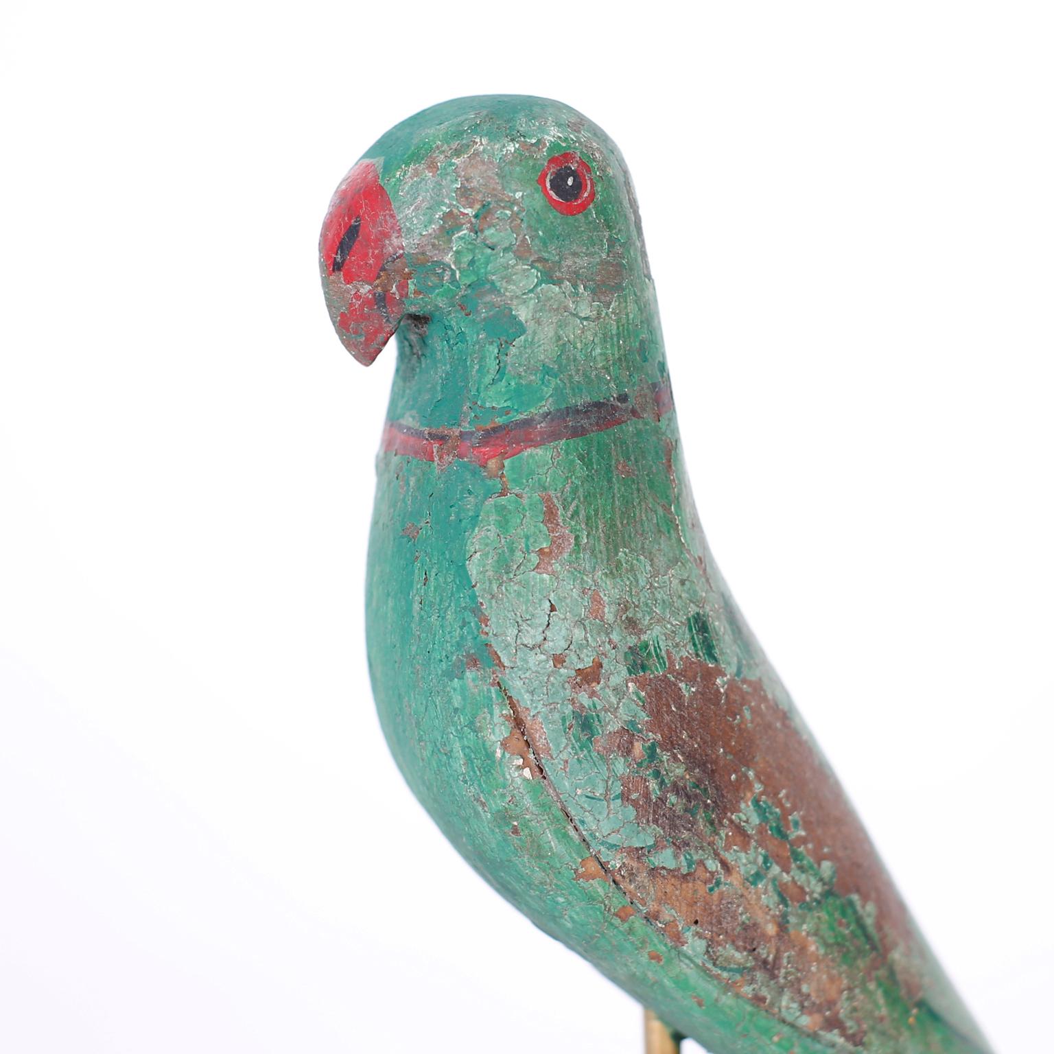 Indian Carved and Painted Parrot on Stand