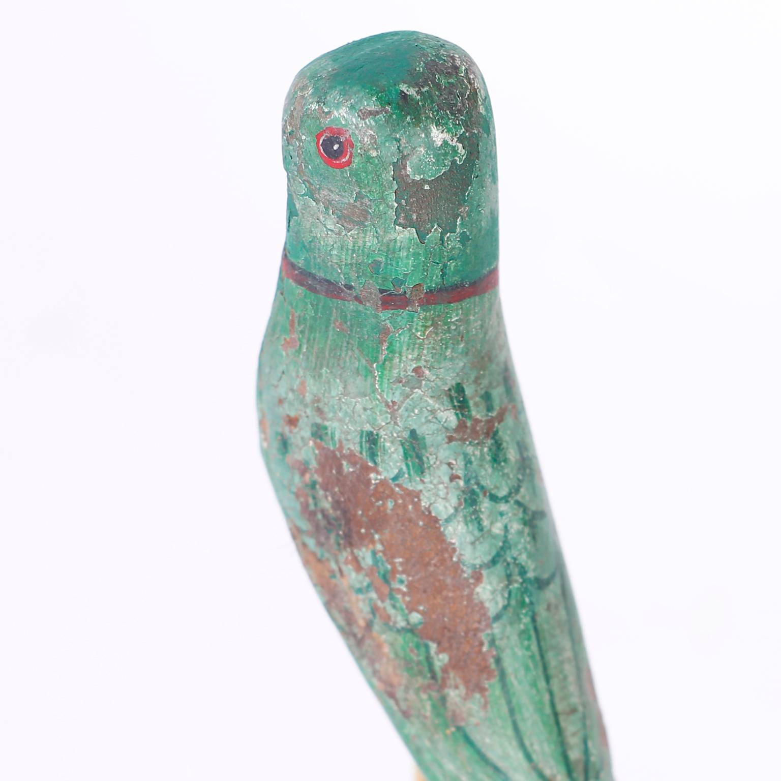 Hand-Painted Carved and Painted Parrot on Stand