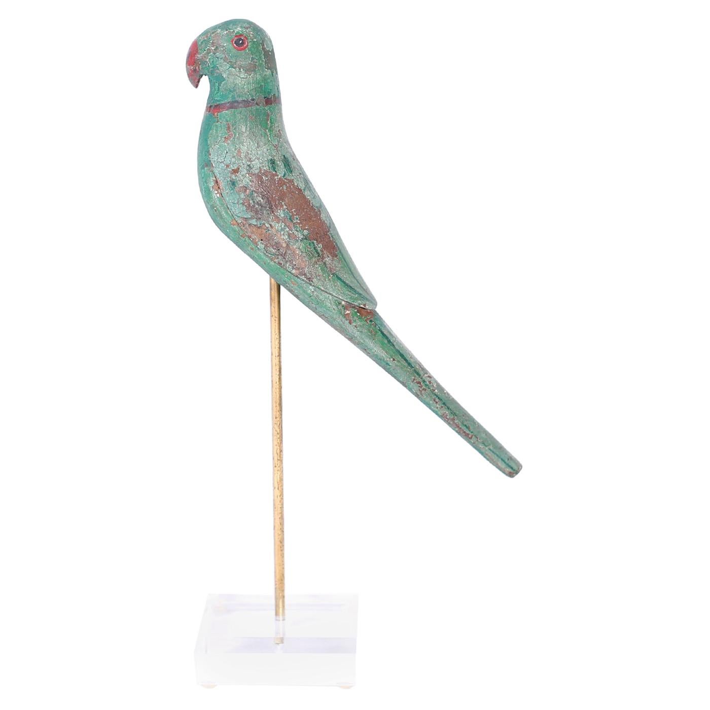 Carved and Painted Parrot on Stand