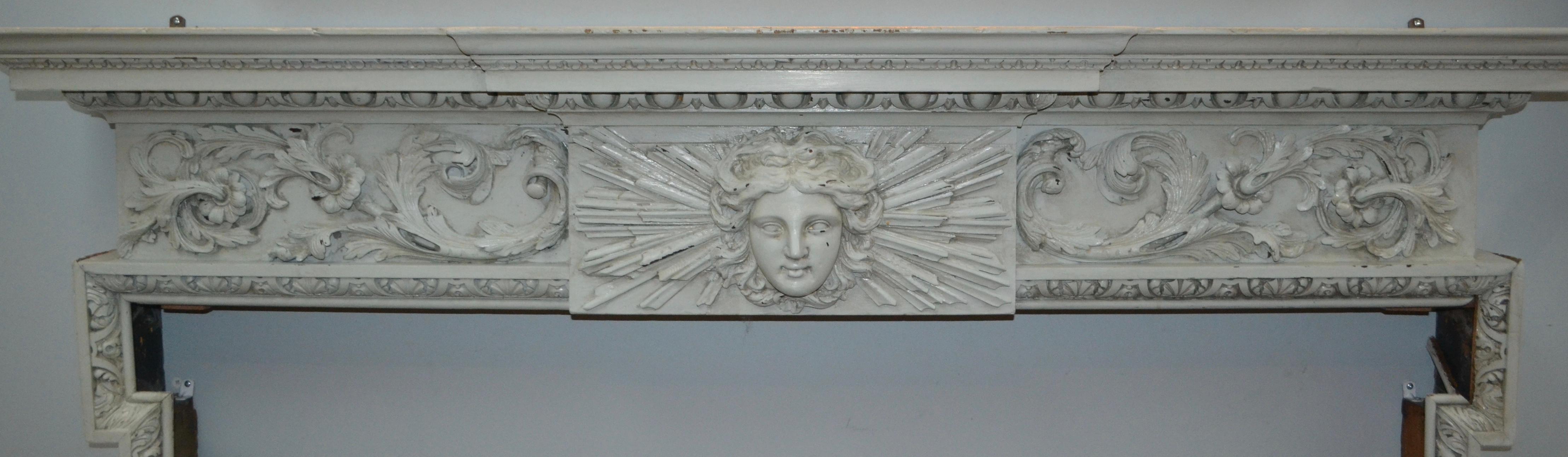 Carved and Painted Pinewood, 18 Century Fireplace Mantle or Chimneypiece For Sale 4