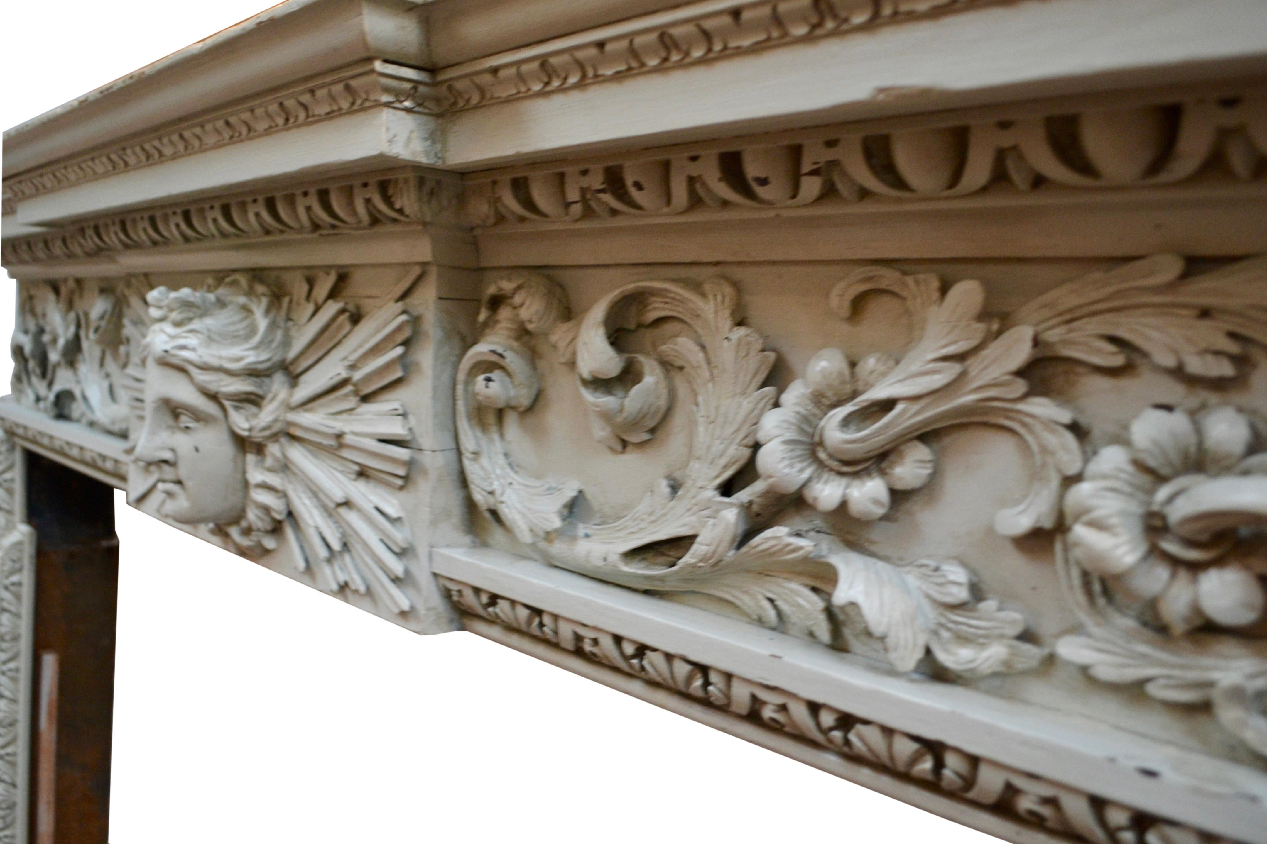 Carved and Painted Pinewood, 18 Century Fireplace Mantle or Chimneypiece In Good Condition For Sale In Vancouver, British Columbia