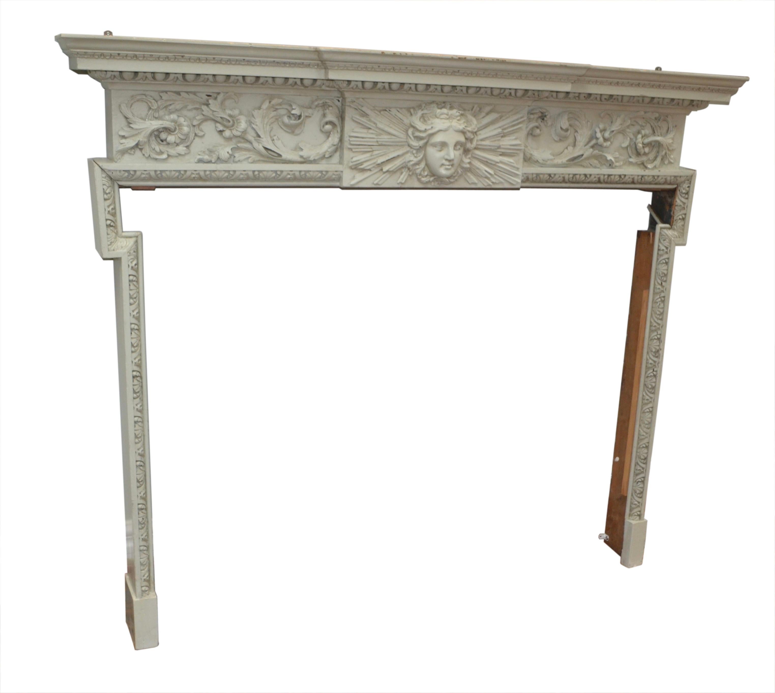 Carved and Painted Pinewood, 18 Century Fireplace Mantle or Chimneypiece For Sale 2