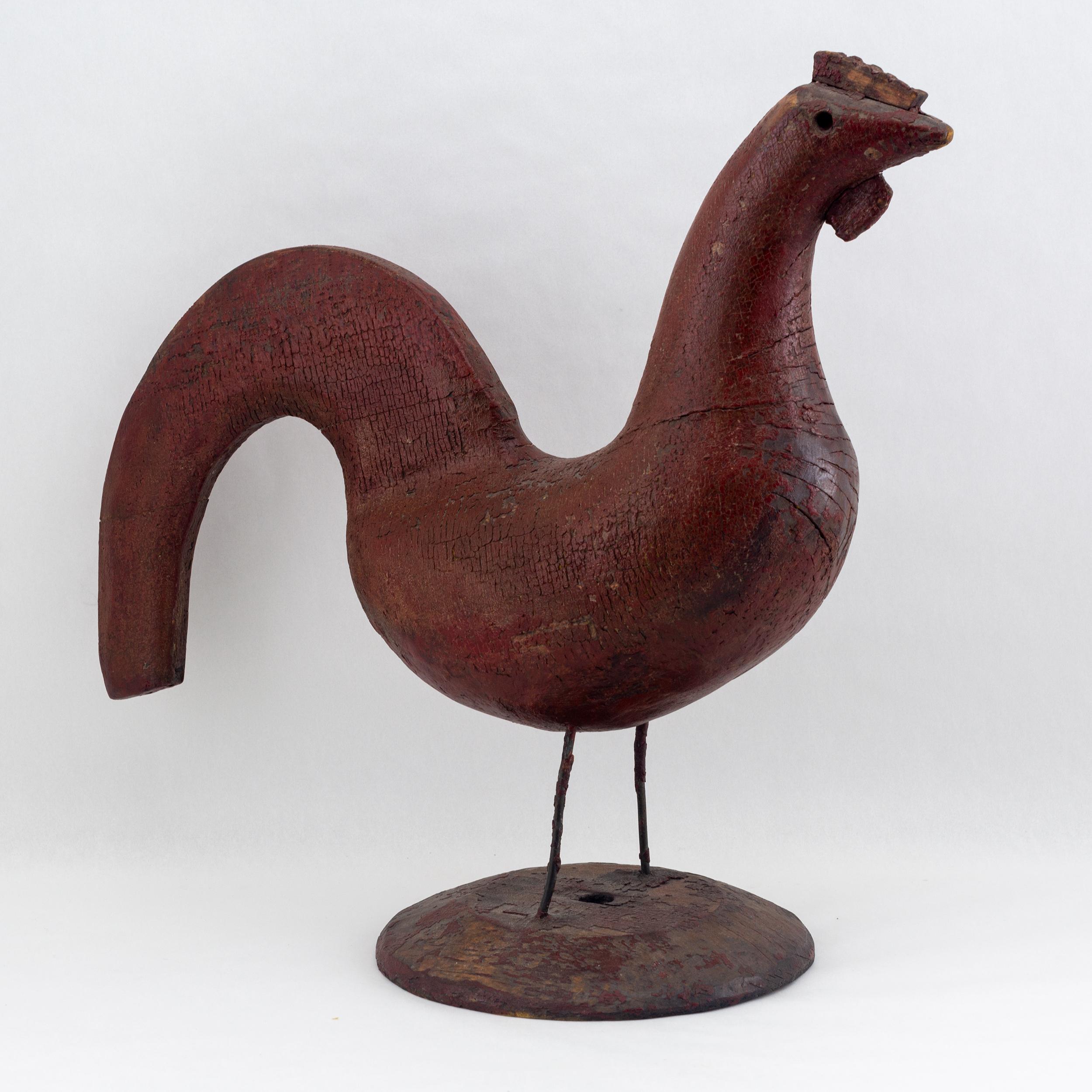 Folk Art Carved and Painted Red Rooster