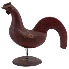 Carved and Painted Red Rooster