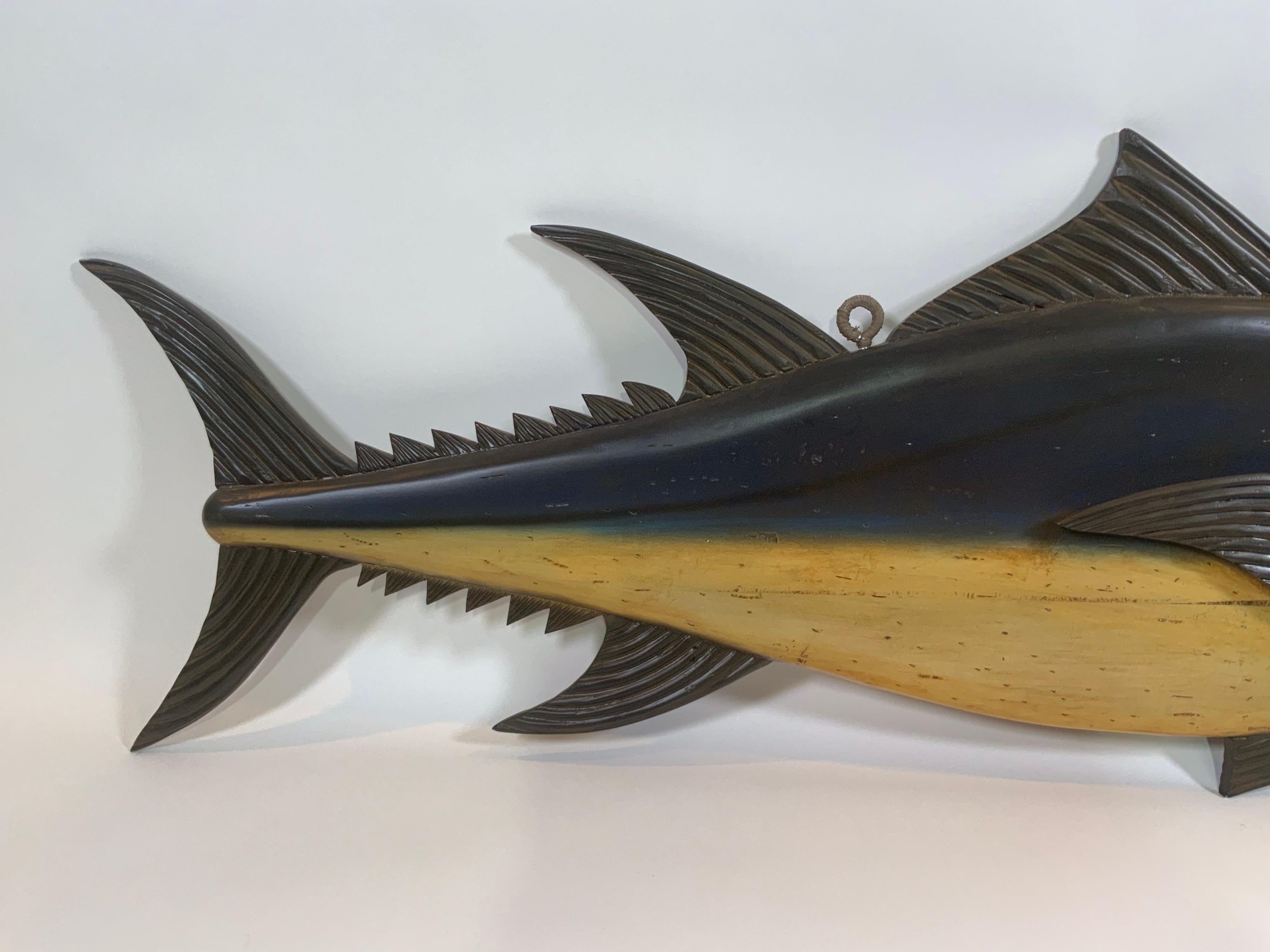 Contemporary Carved and Painted Tuna Fish Carving For Sale
