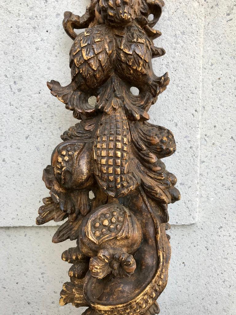 French Carved and Painted Wood Architectural Fruit Swag