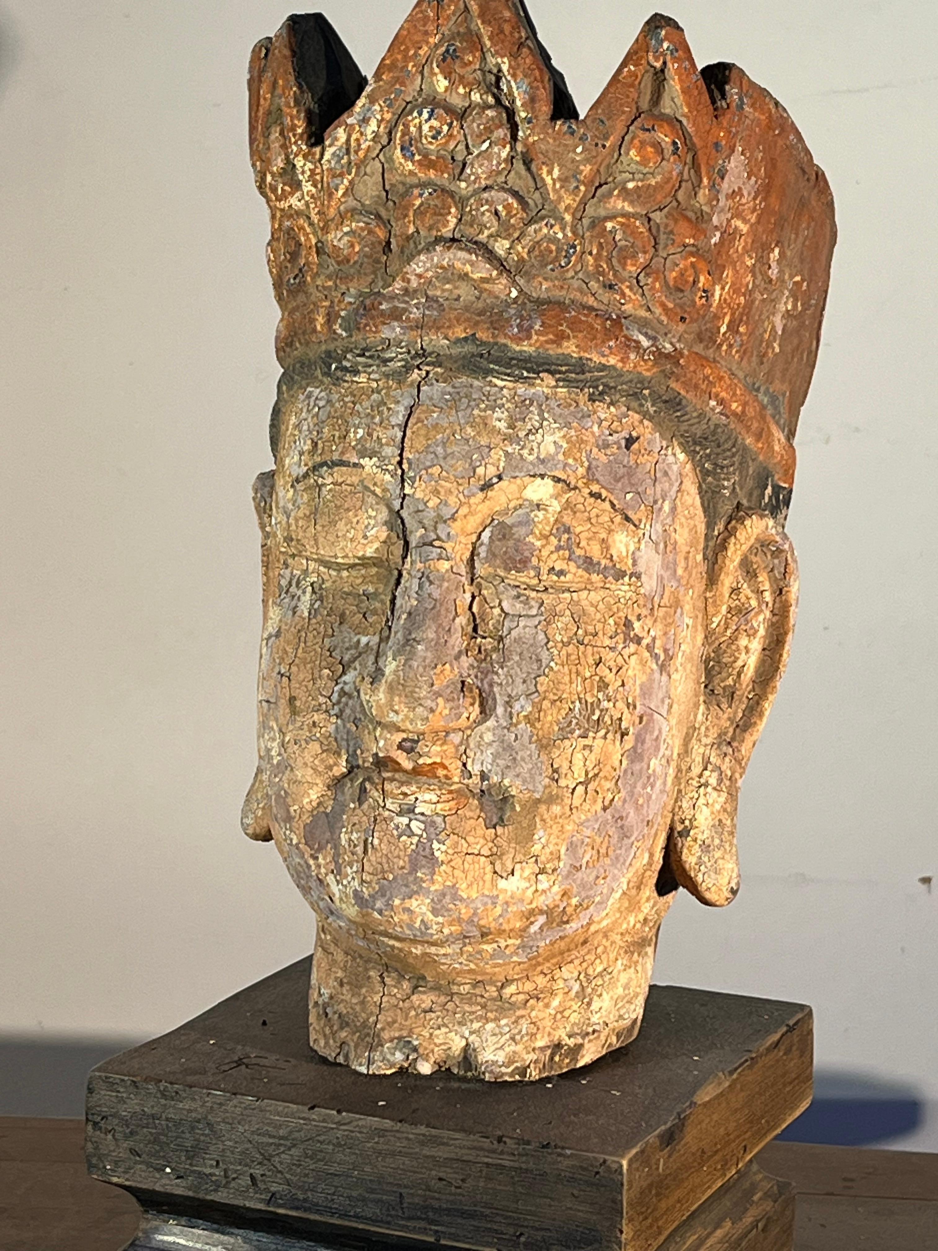 Other Carved and Painted Wood Buddha Head