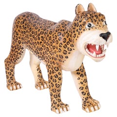 Vintage Carved and Painted Wood Jaguar or Big Cat