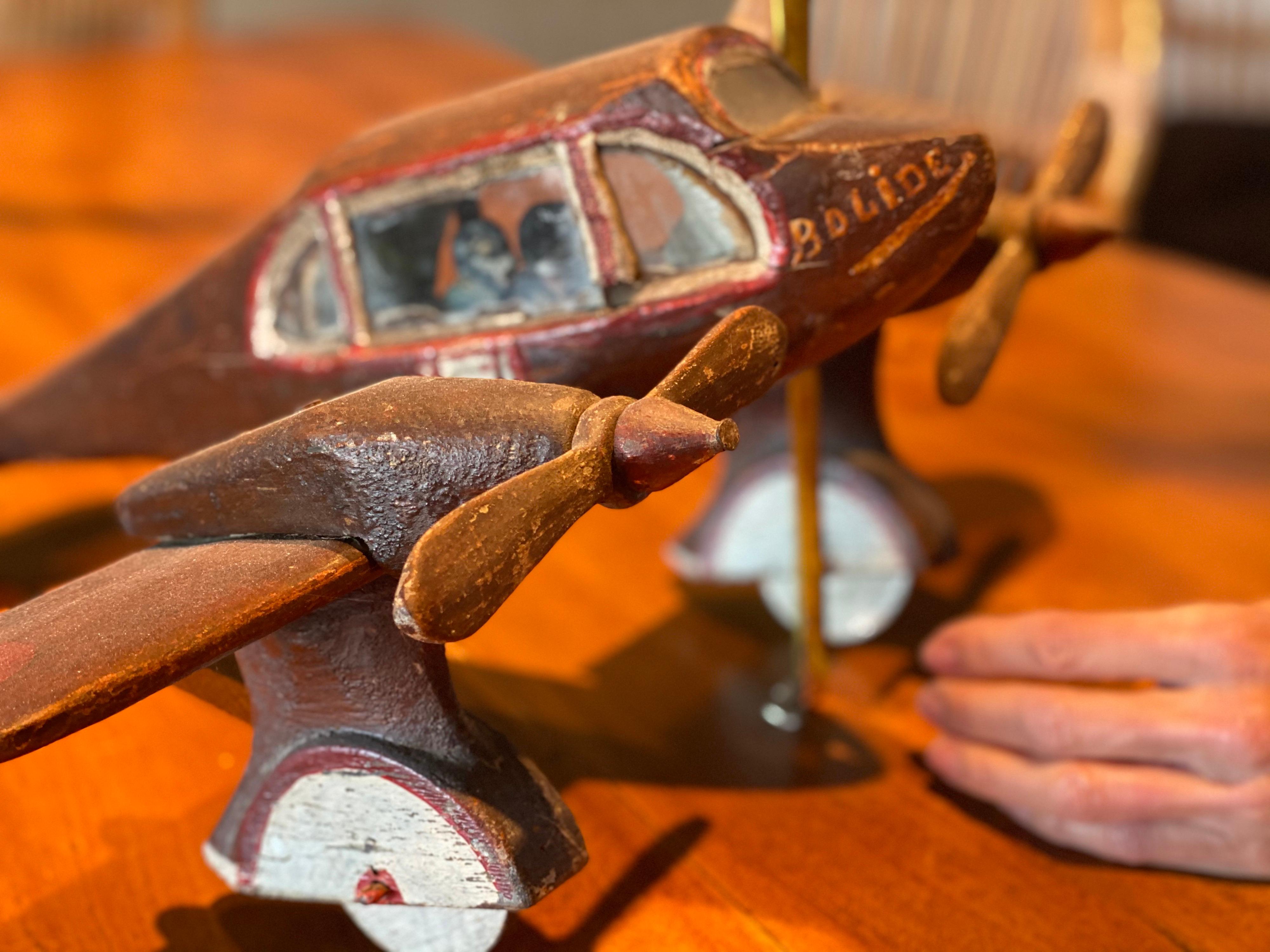 Carved and Painted Wood Model of a French Propeller Plane, circa 1945 5