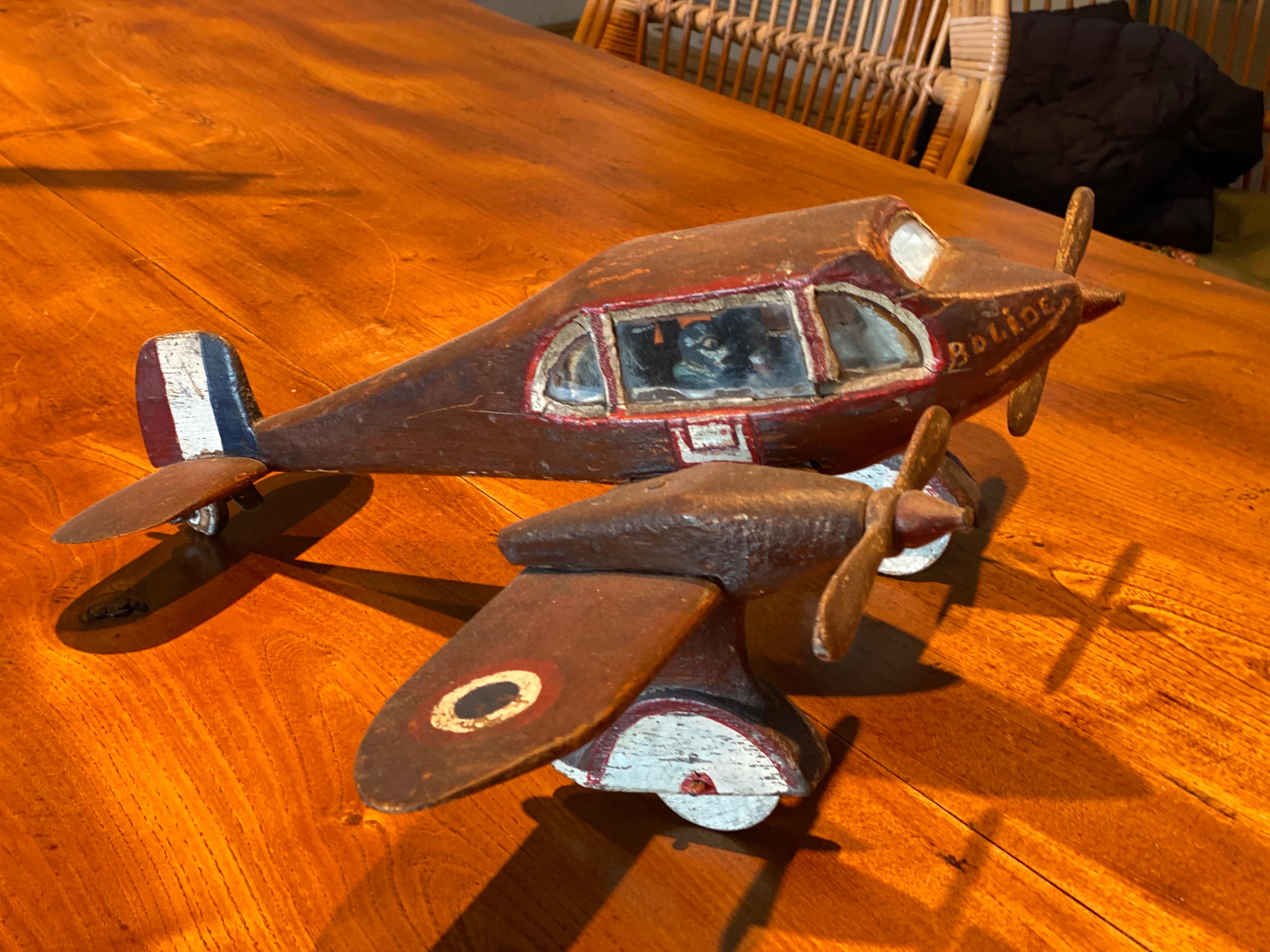 Carved and Painted Wood Model of a French Propeller Plane, circa 1945 8