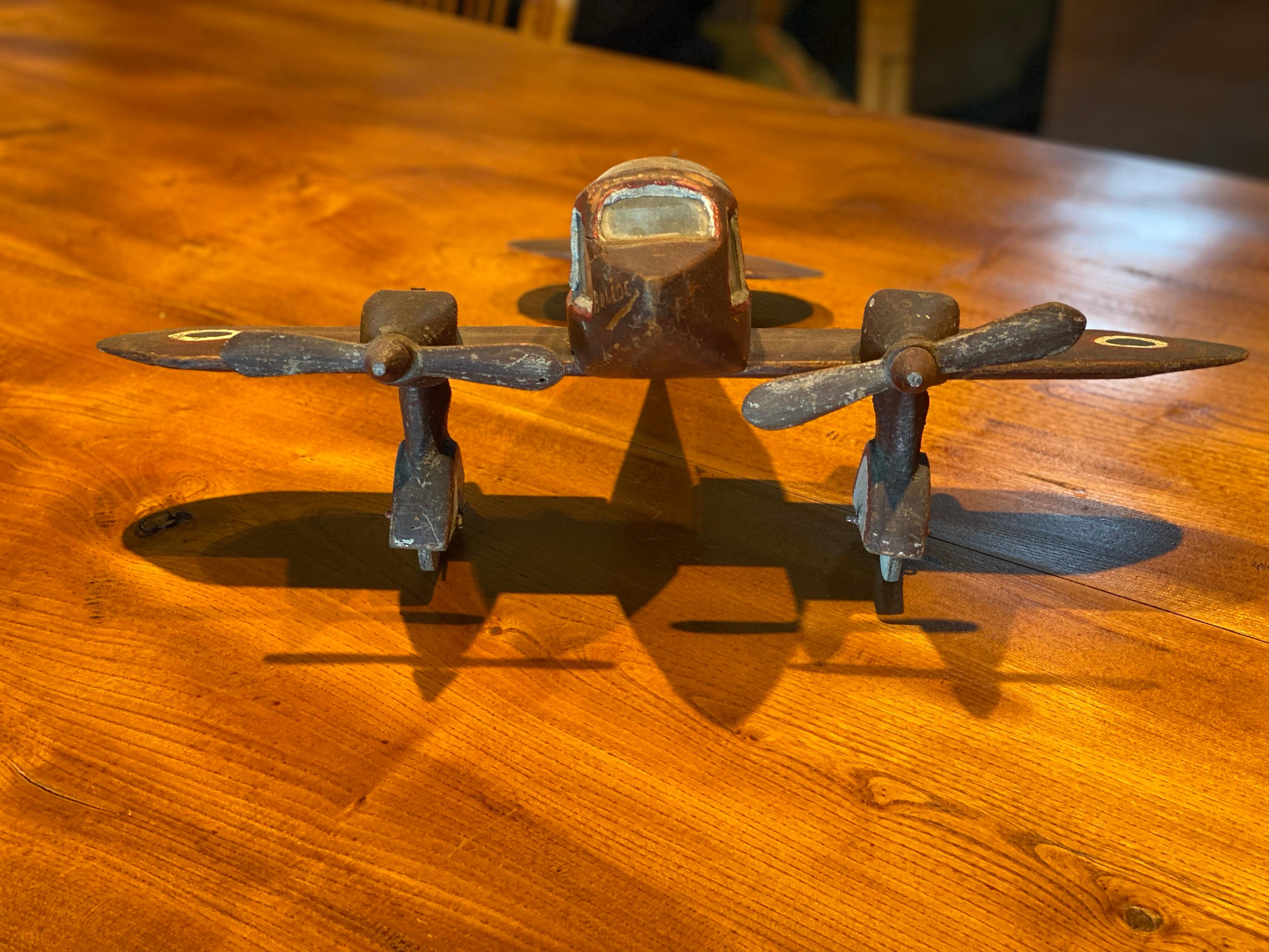 Carved and Painted Wood Model of a French Propeller Plane, circa 1945 9