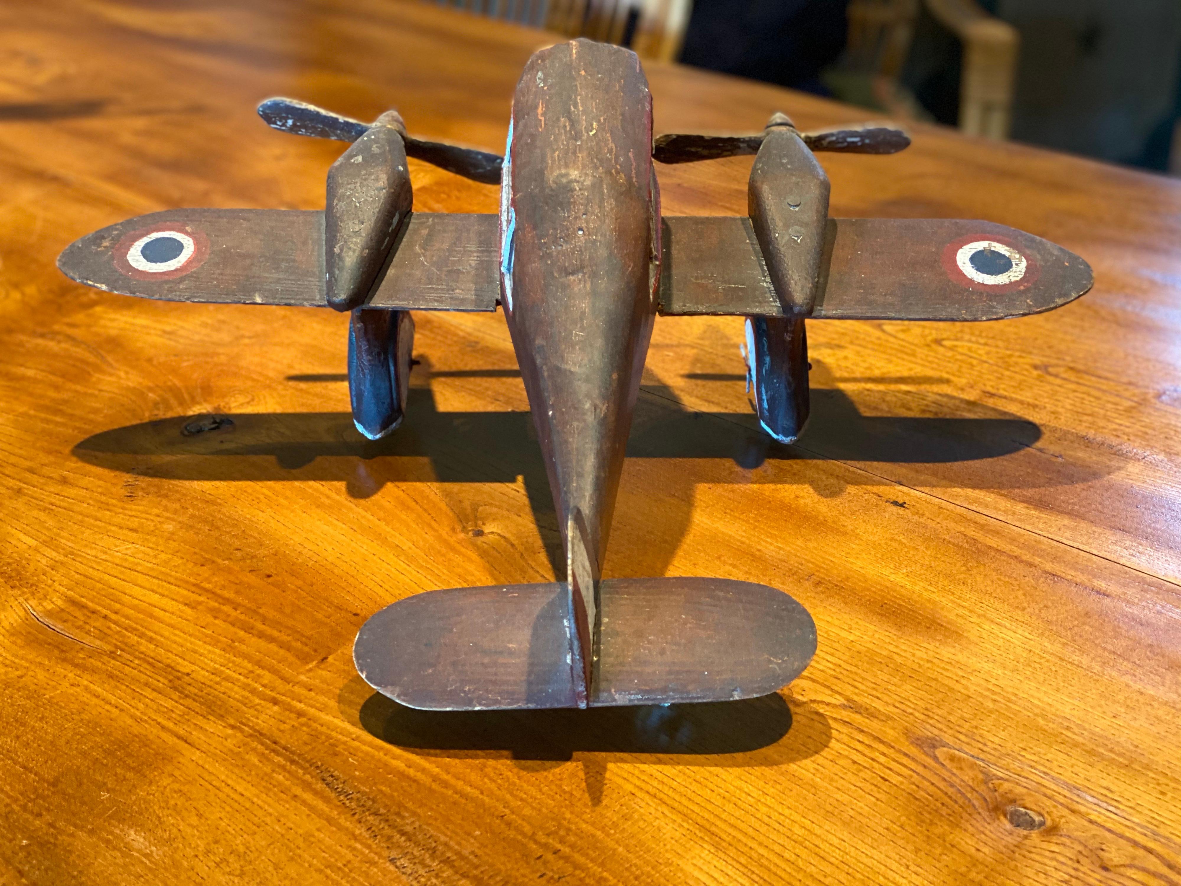 Carved and Painted Wood Model of a French Propeller Plane, circa 1945 10