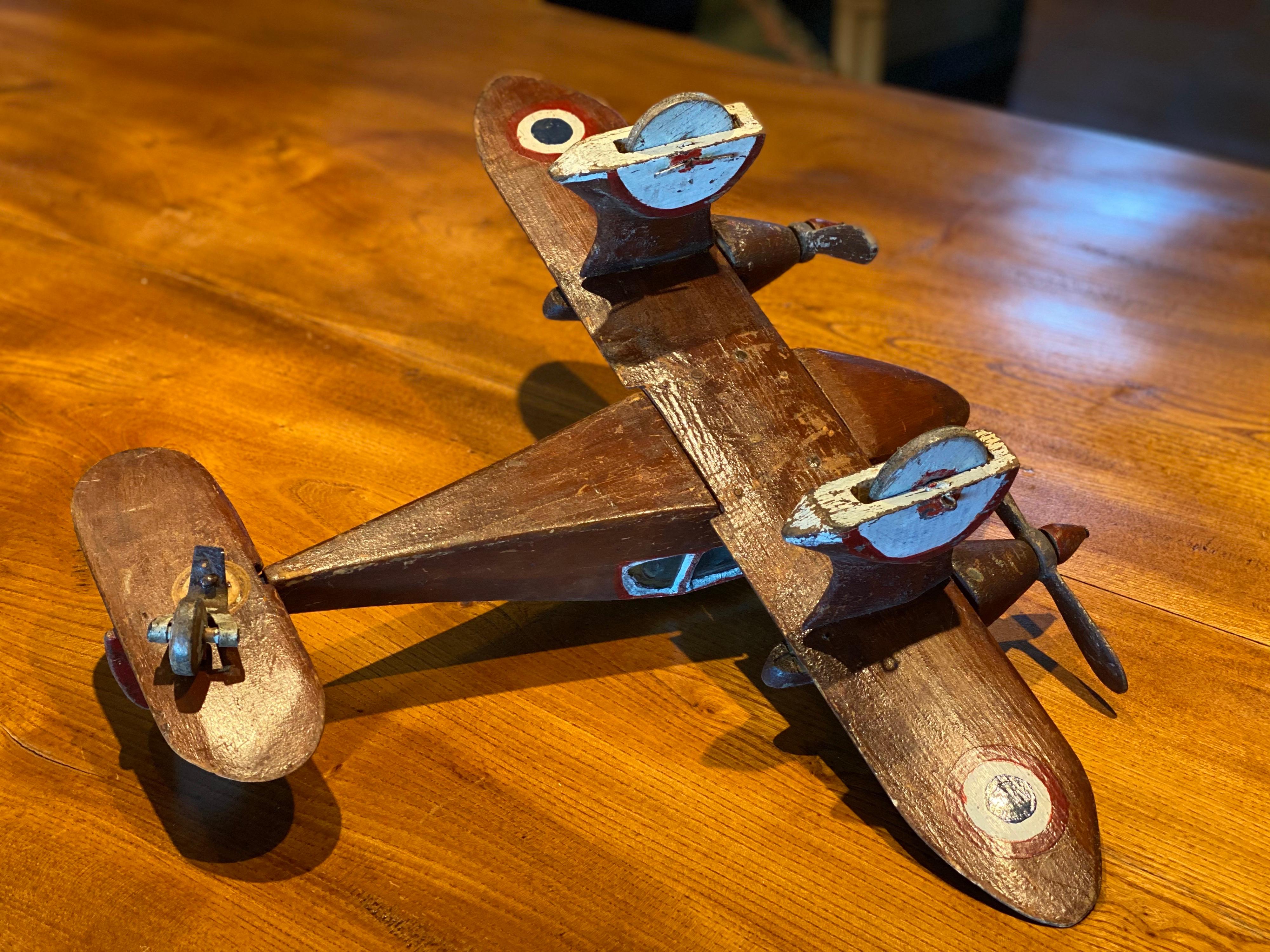 Carved and Painted Wood Model of a French Propeller Plane, circa 1945 11