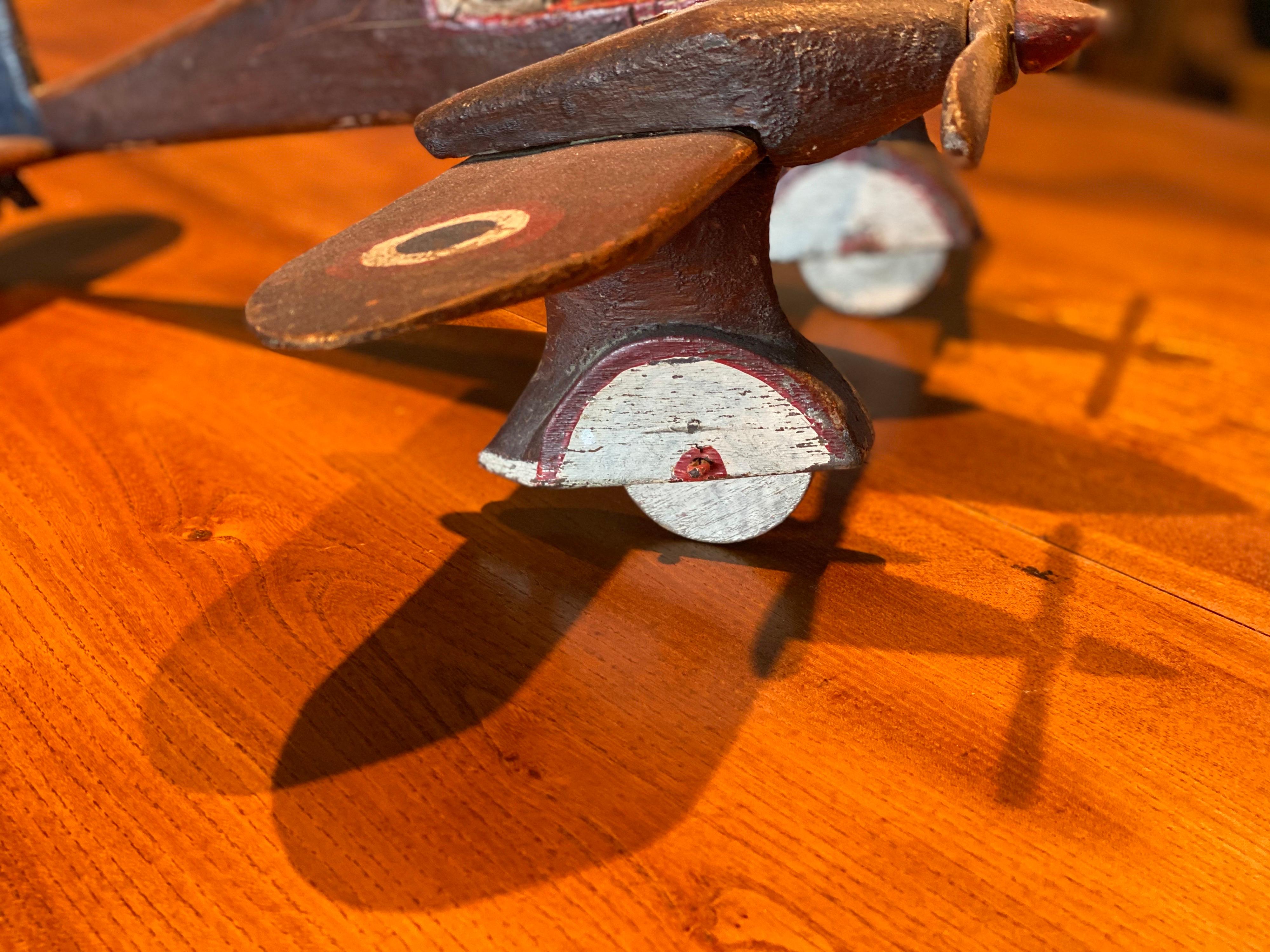 Mid-20th Century Carved and Painted Wood Model of a French Propeller Plane, circa 1945