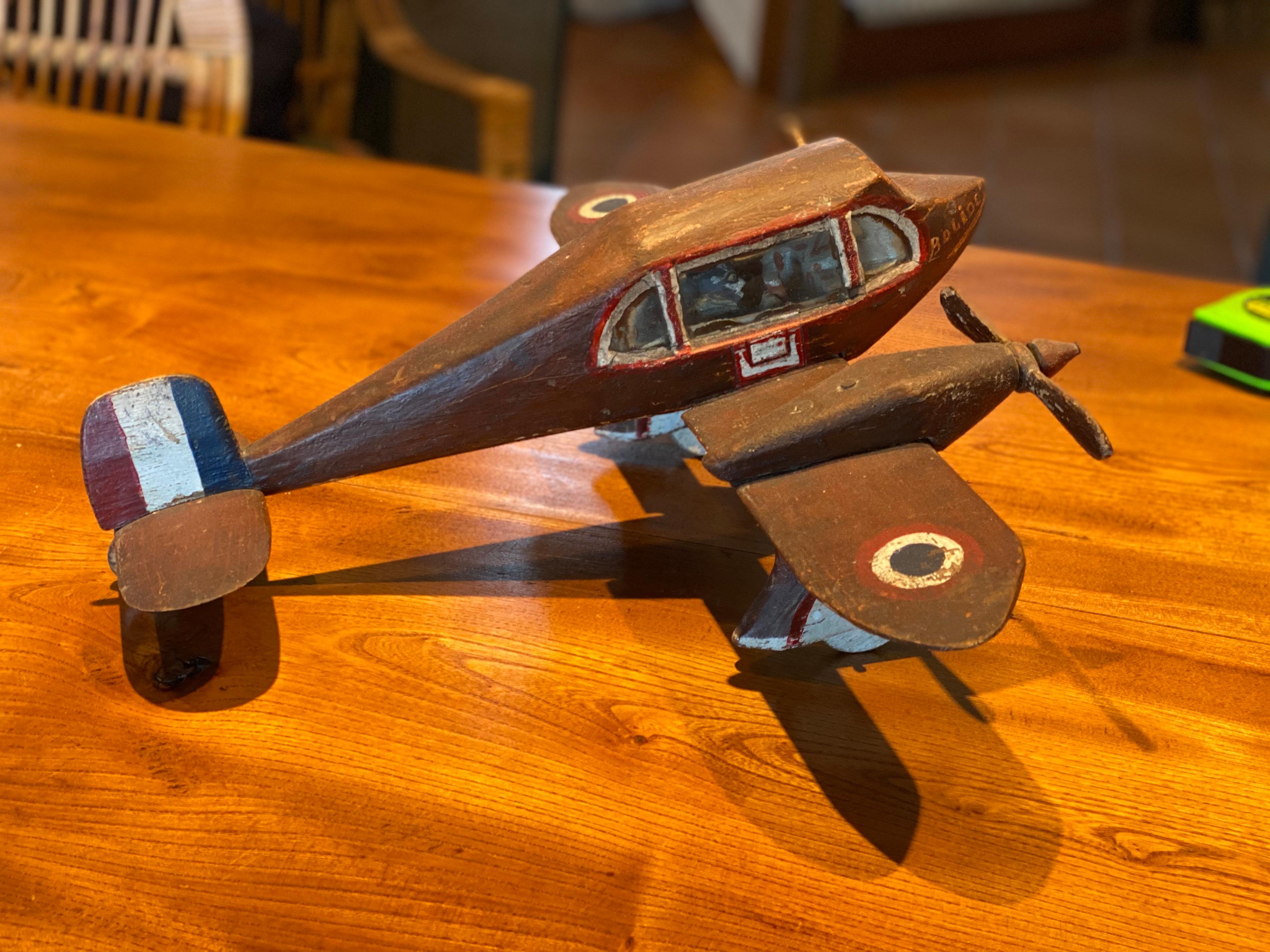 Carved and Painted Wood Model of a French Propeller Plane, circa 1945 1
