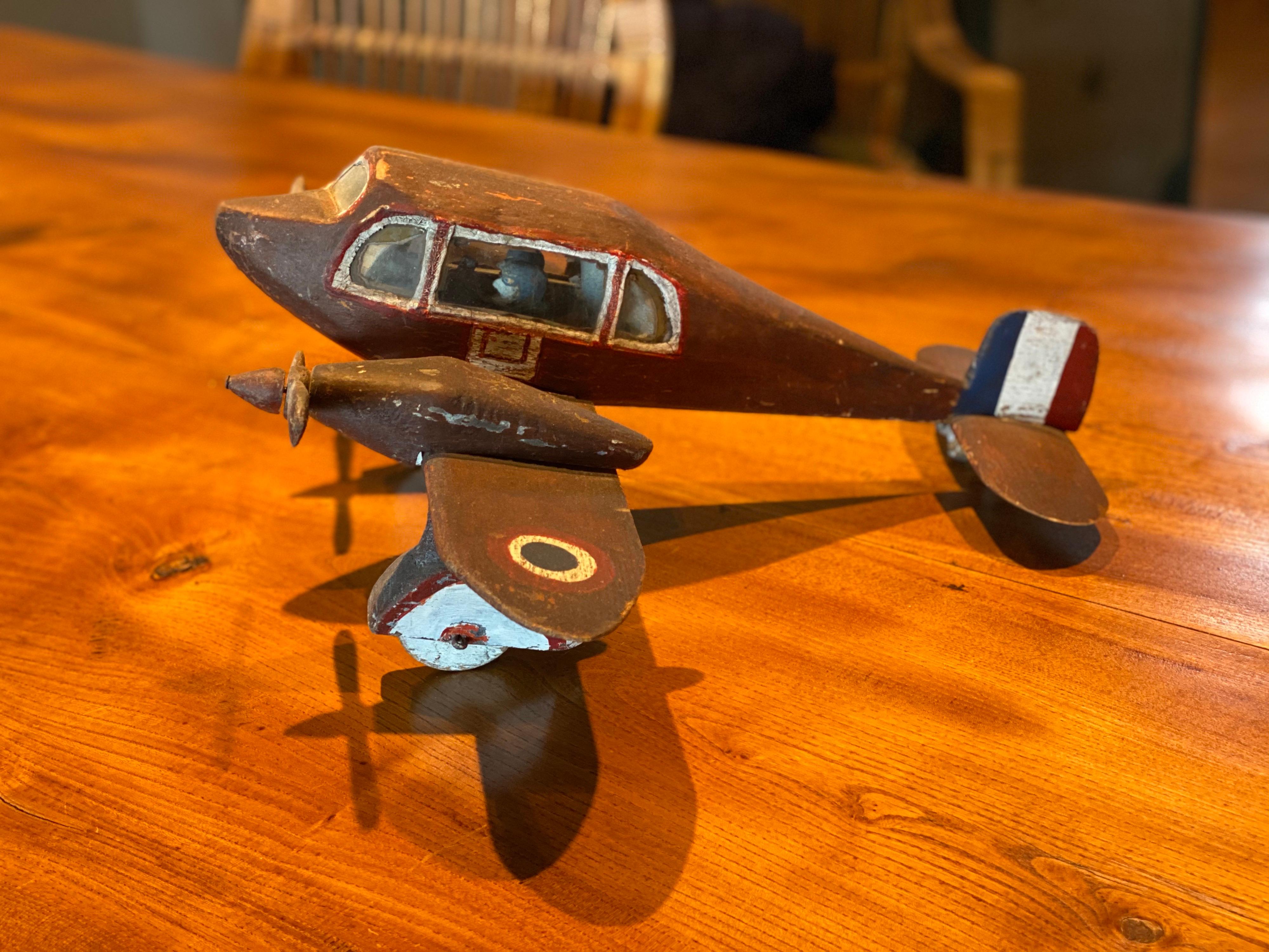 Carved and Painted Wood Model of a French Propeller Plane, circa 1945 4