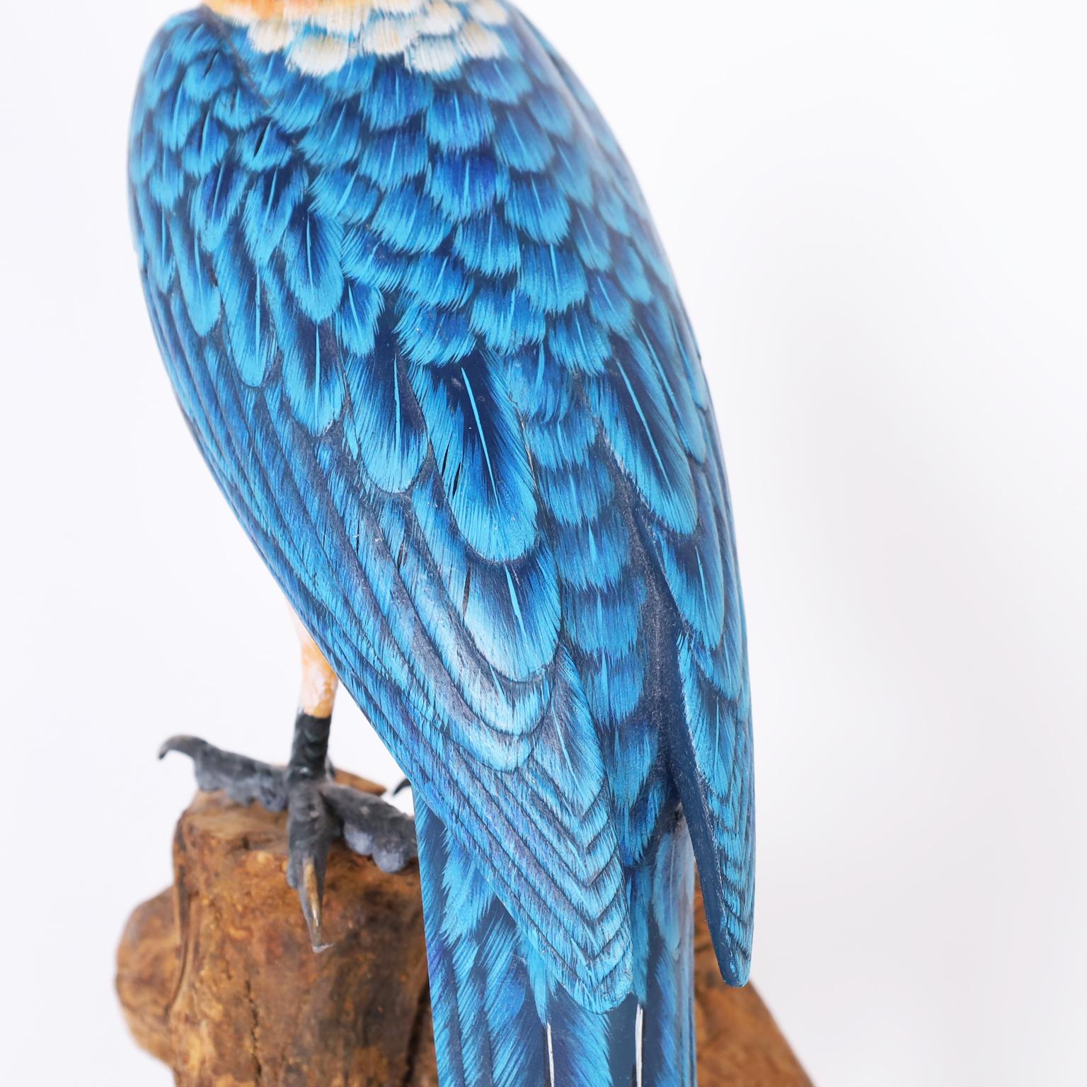 American Carved and Painted Wood Parrot Sculpture For Sale
