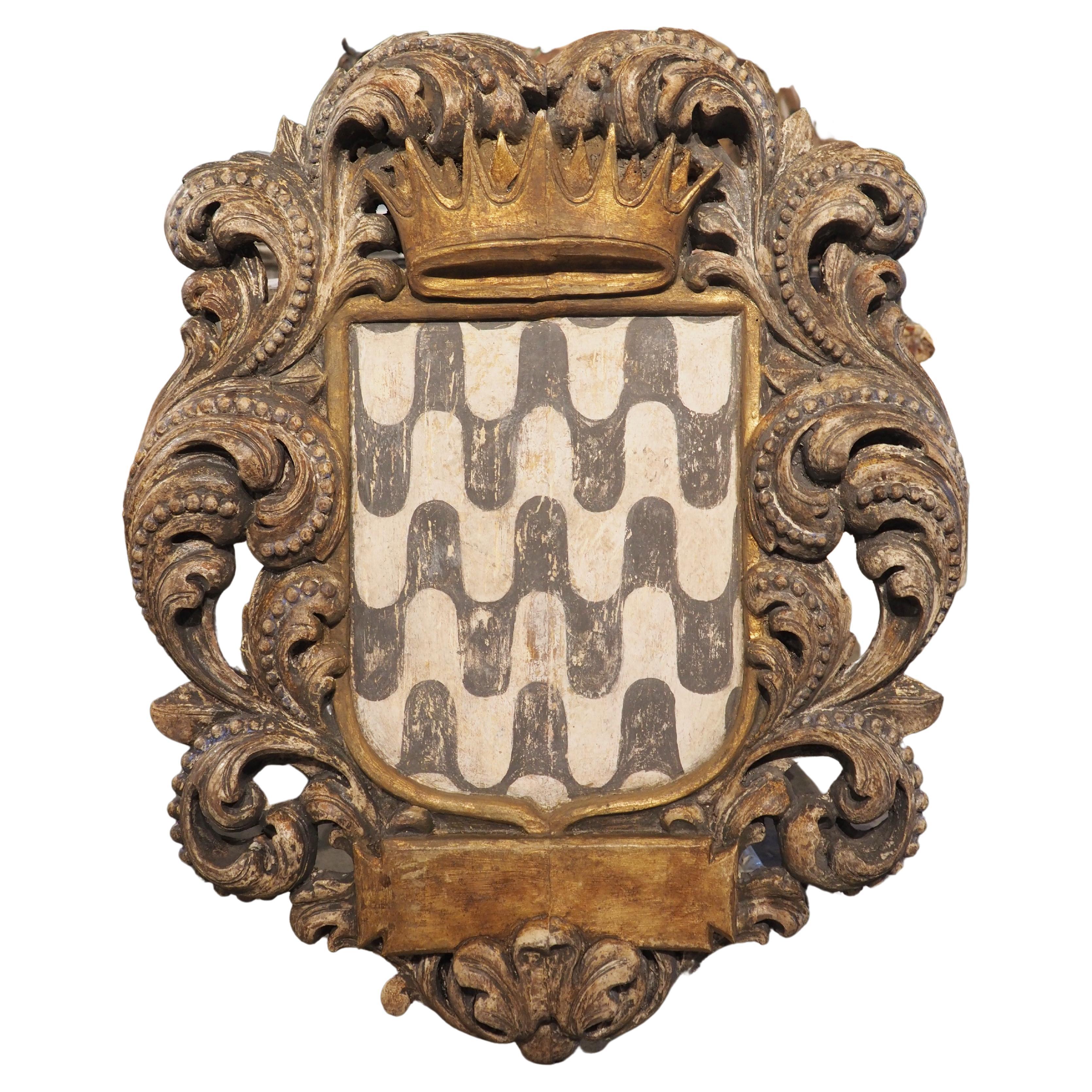 Carved and Painted Wooden Cartouche Plaque from Florence, Italy