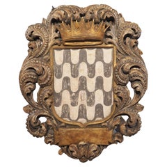 Carved and Painted Wooden Cartouche Plaque from Florence, Italy
