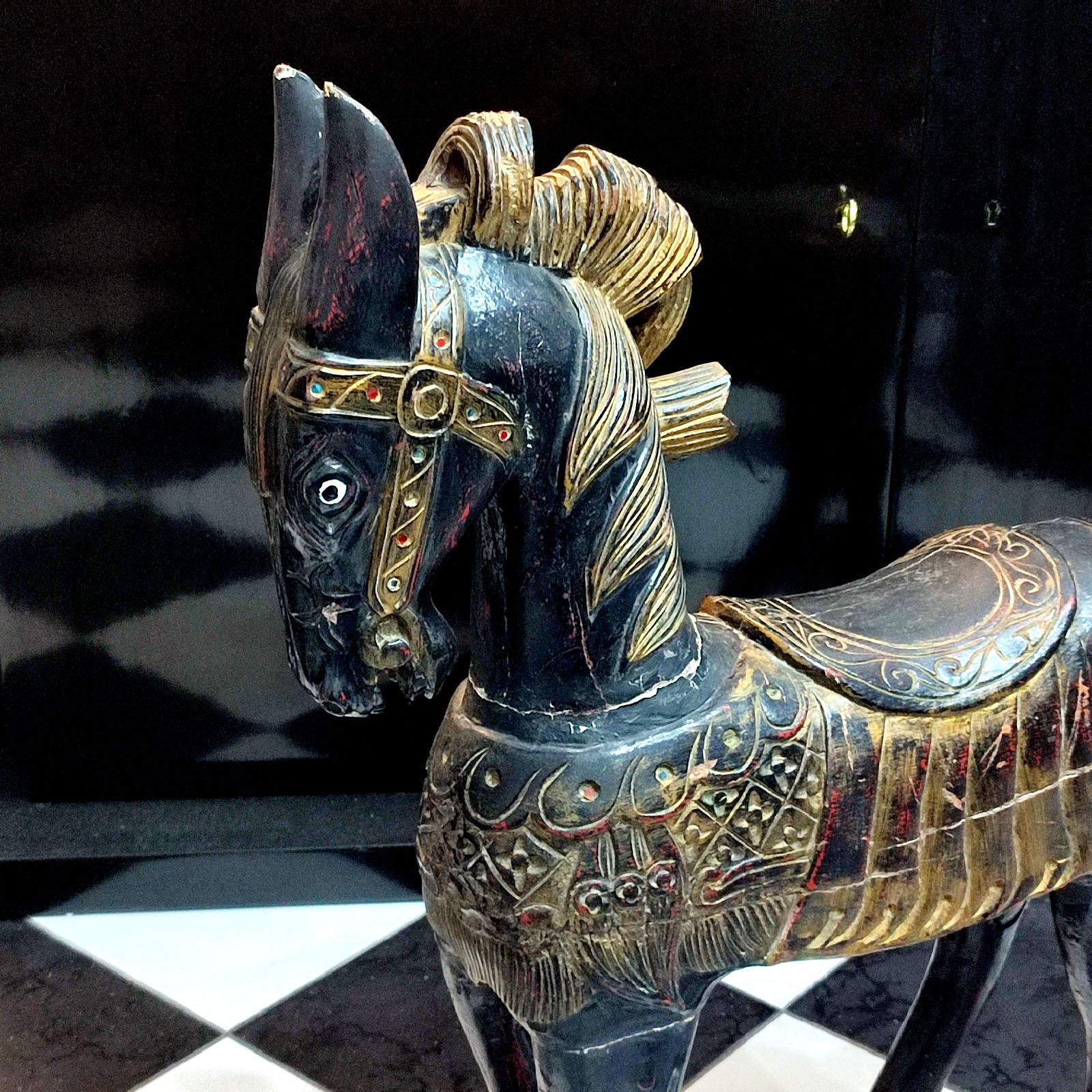 European Carved and Painted Wooden Horse For Sale