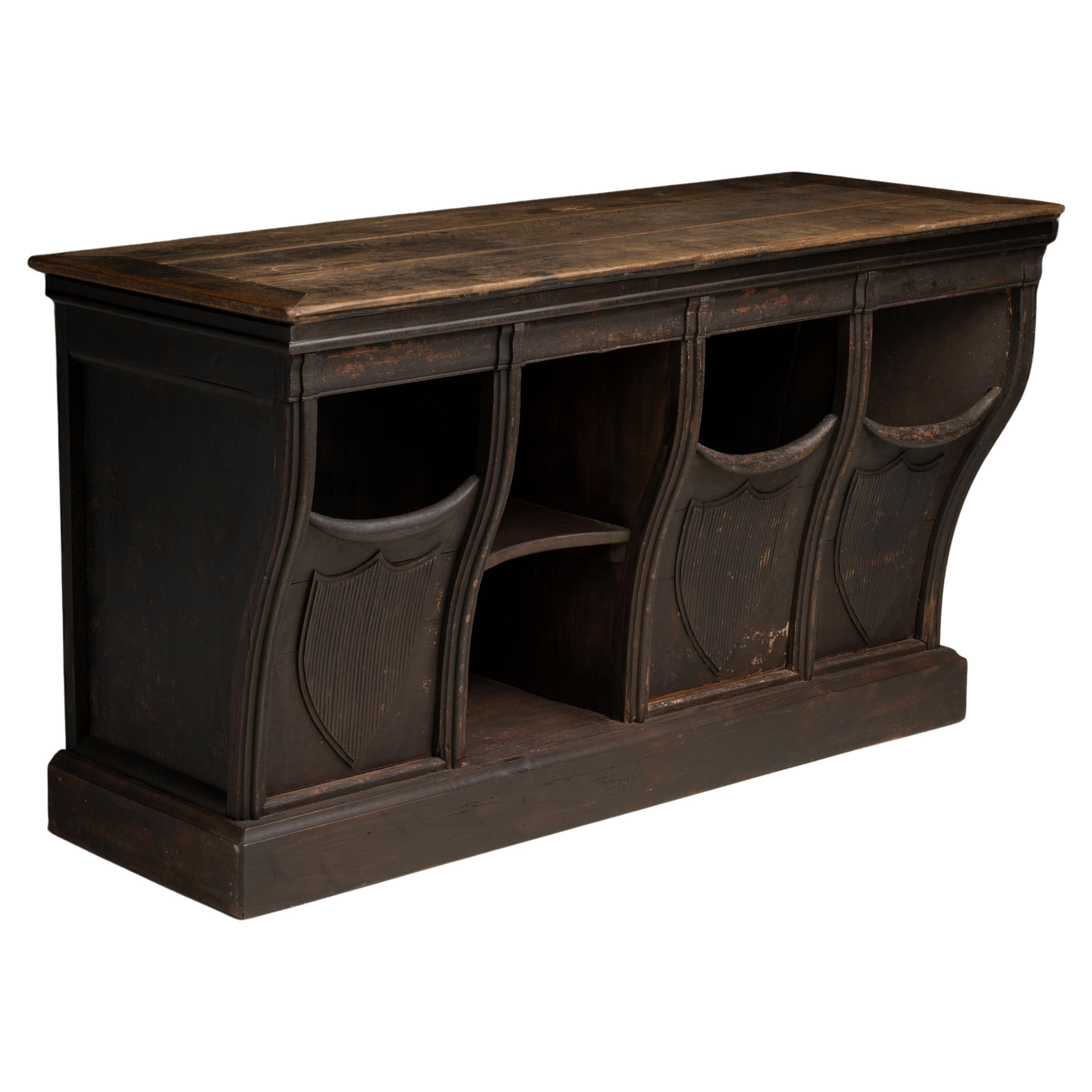 Carved and Painted Wooden Store Counter, France 1800 For Sale