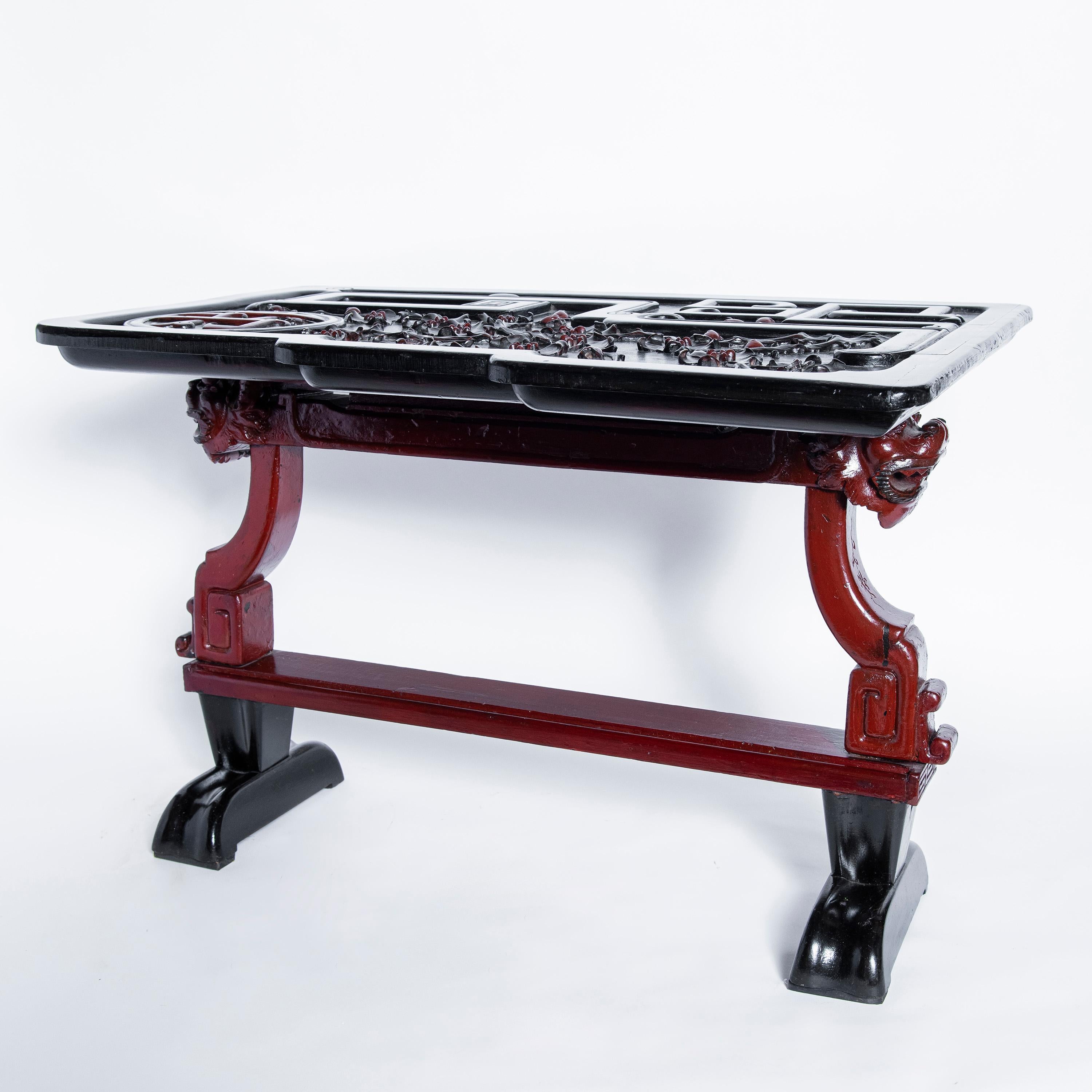 Japonisme Carved and Patinated Wood Table, France, Late 19th Century For Sale