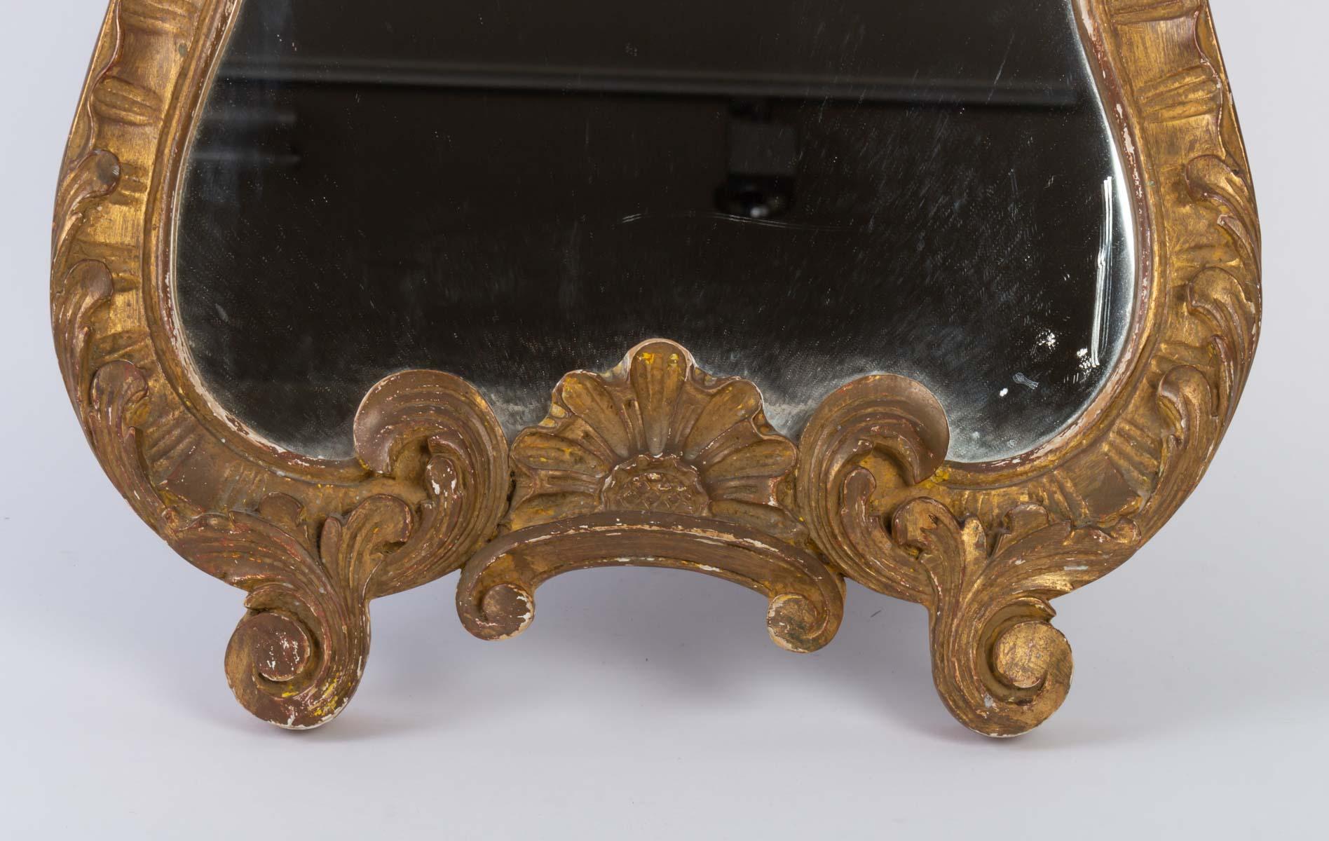 French Carved and Patinated Wooden Mirror in the Louis XV Style