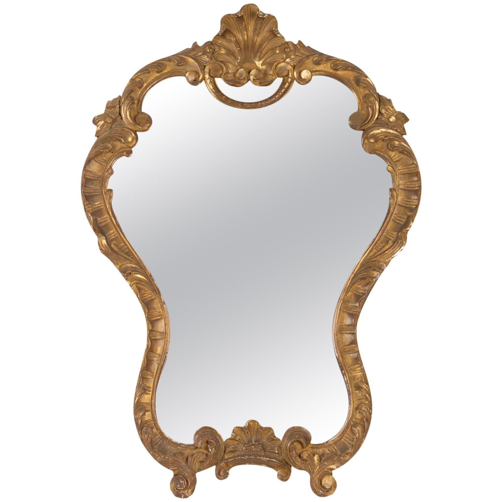 Carved and Patinated Wooden Mirror in the Louis XV Style