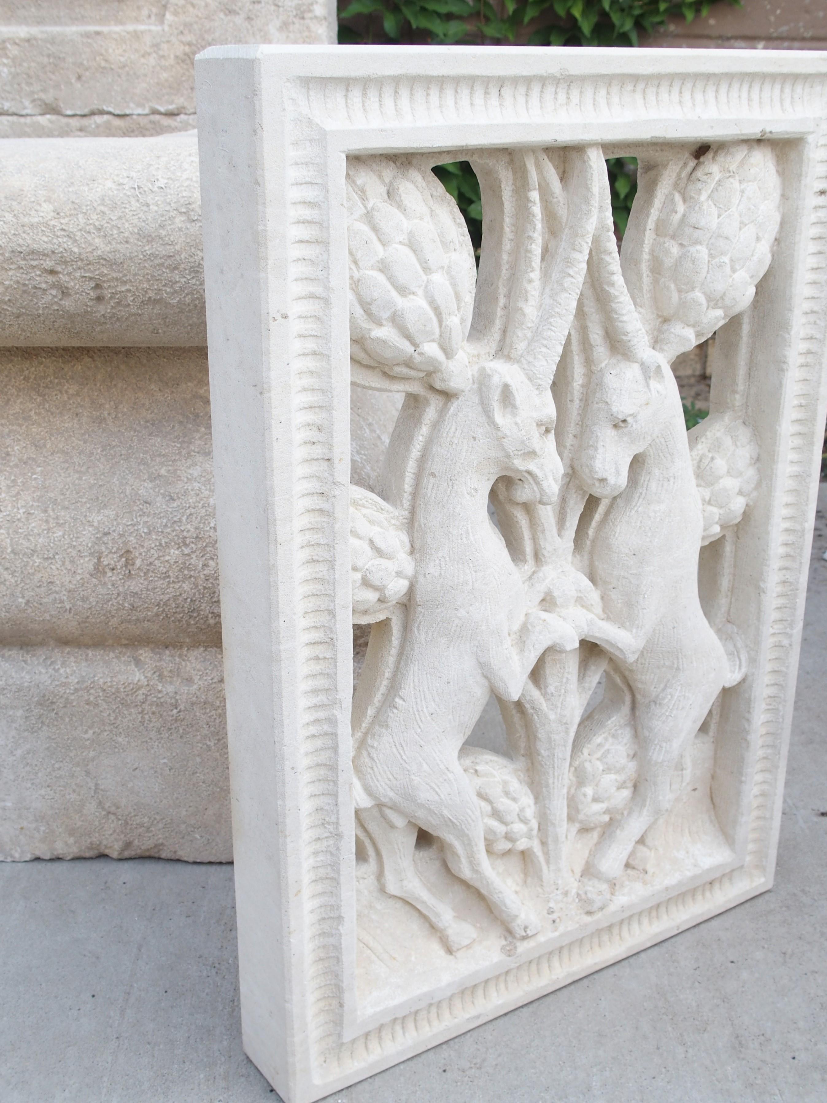 Carved and Pierced Italian Limestone Plaque of Rampant Ibex For Sale 4