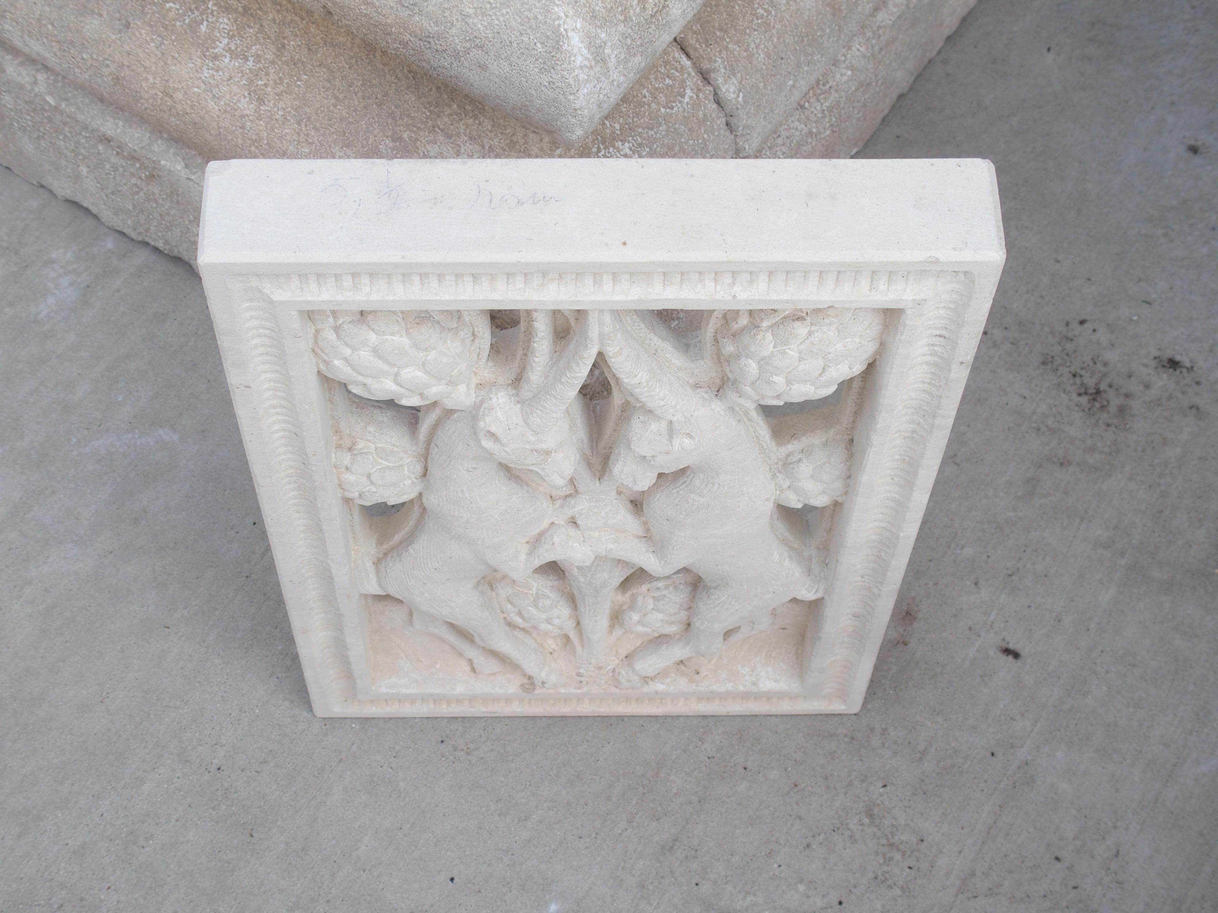 Carved and Pierced Italian Limestone Plaque of Rampant Ibex For Sale 6