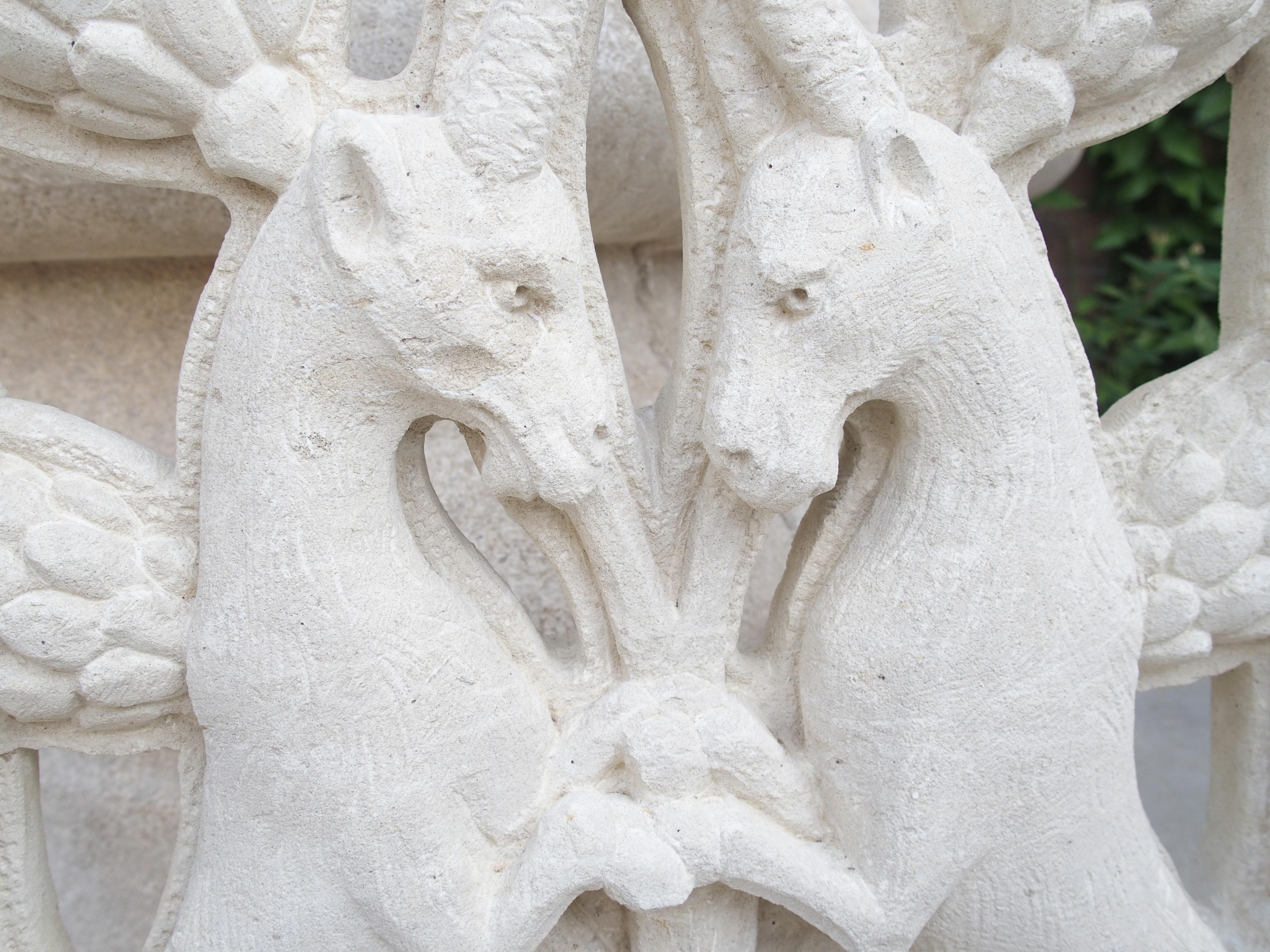 Carved and Pierced Italian Limestone Plaque of Rampant Ibex For Sale 1