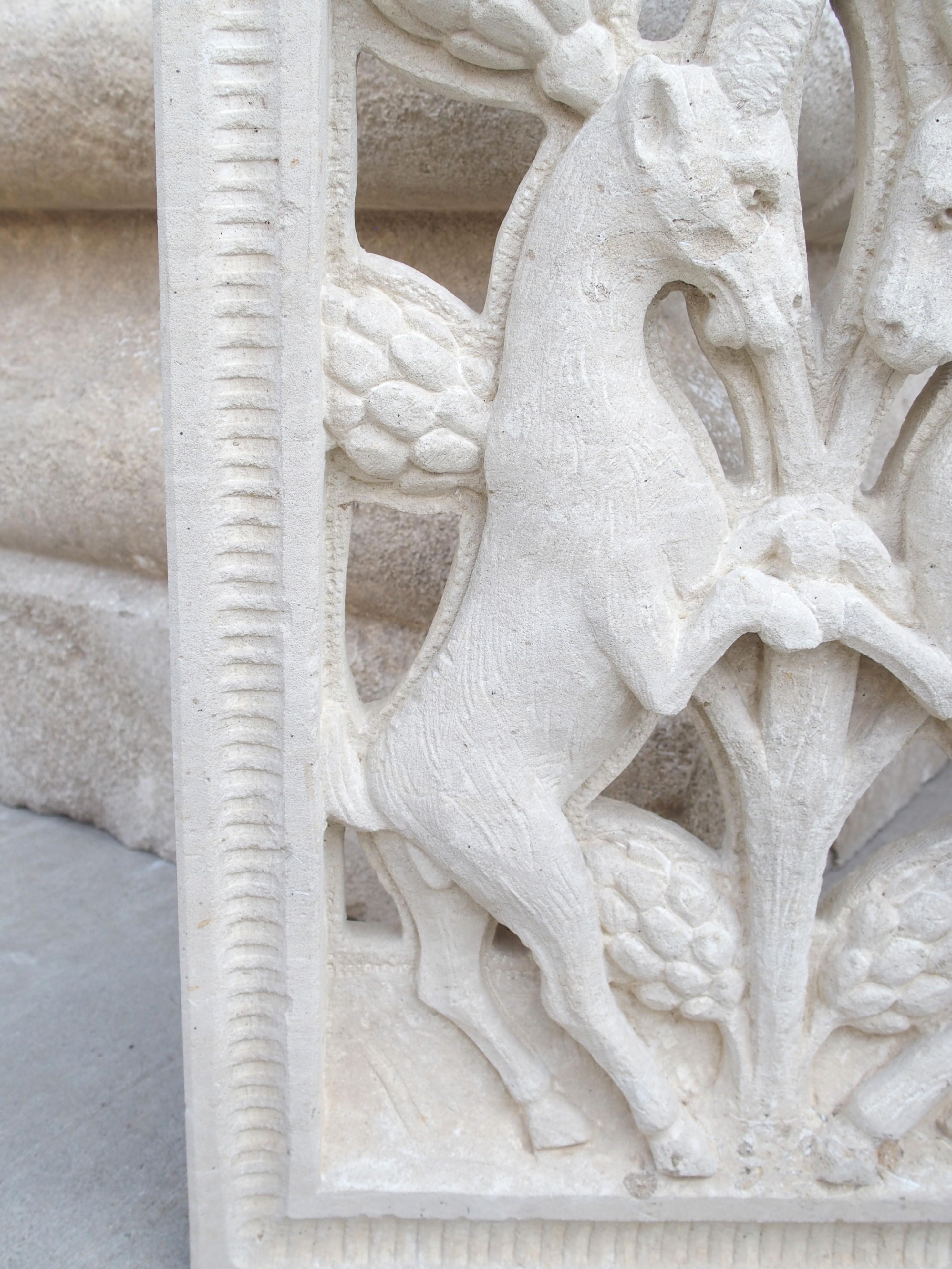Carved and Pierced Italian Limestone Plaque of Rampant Ibex For Sale 2
