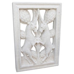 Carved and Pierced Italian Limestone Plaque of Rampant Ibex