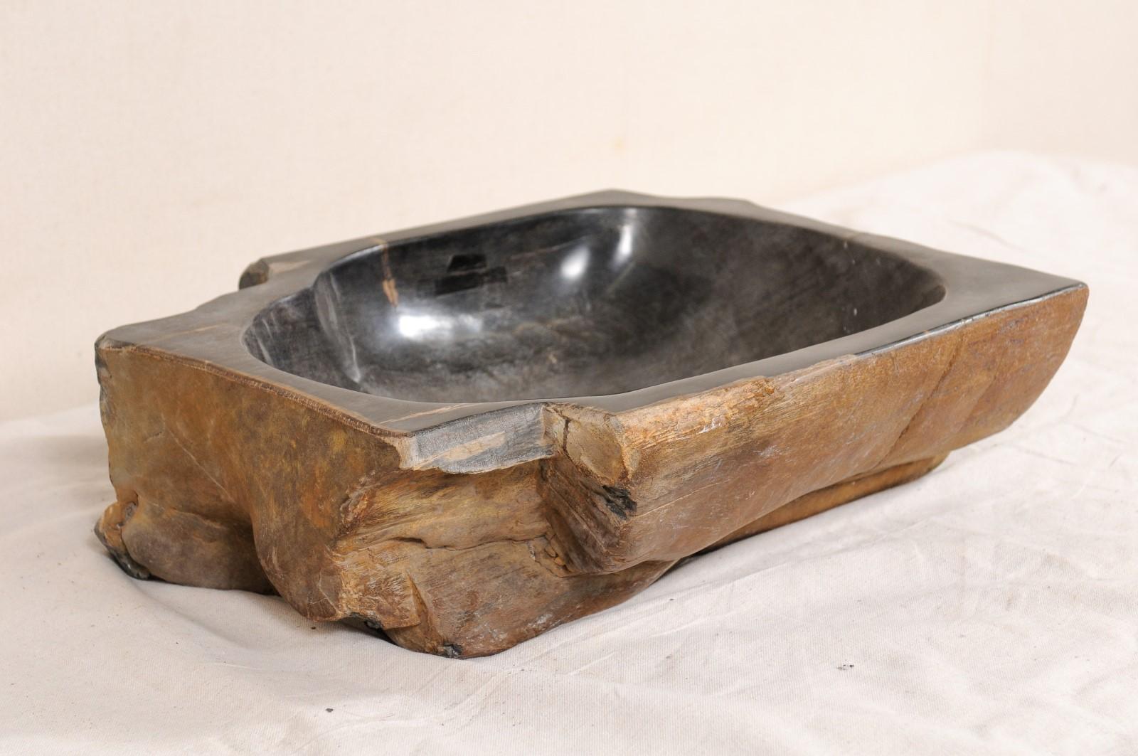 Carved and Polished Black and Warm Brown Petrified Wood Sink 5