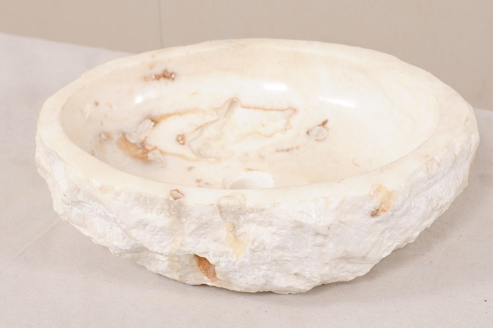 Carved and Polished Creamy White Onyx Stone Sink Basin 5