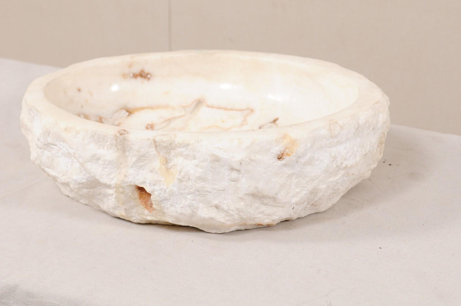 Carved and Polished Creamy White Onyx Stone Sink Basin 6