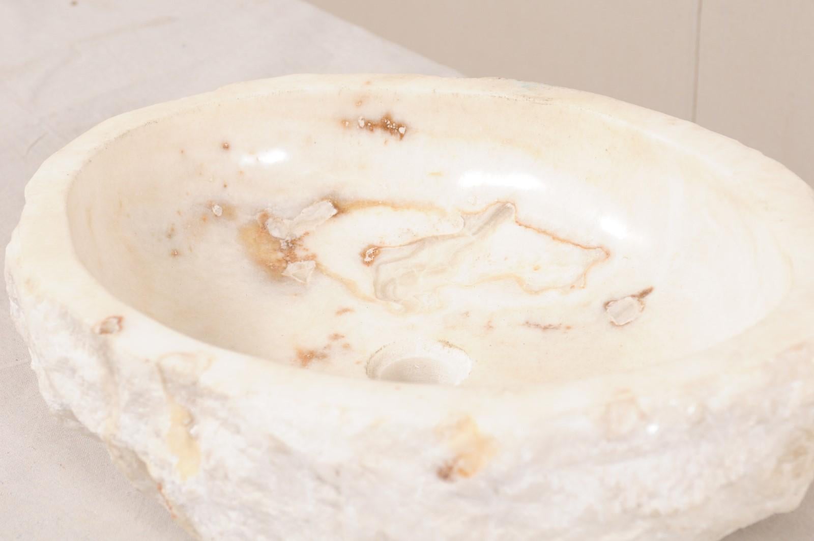 Contemporary Carved and Polished Creamy White Onyx Stone Sink Basin
