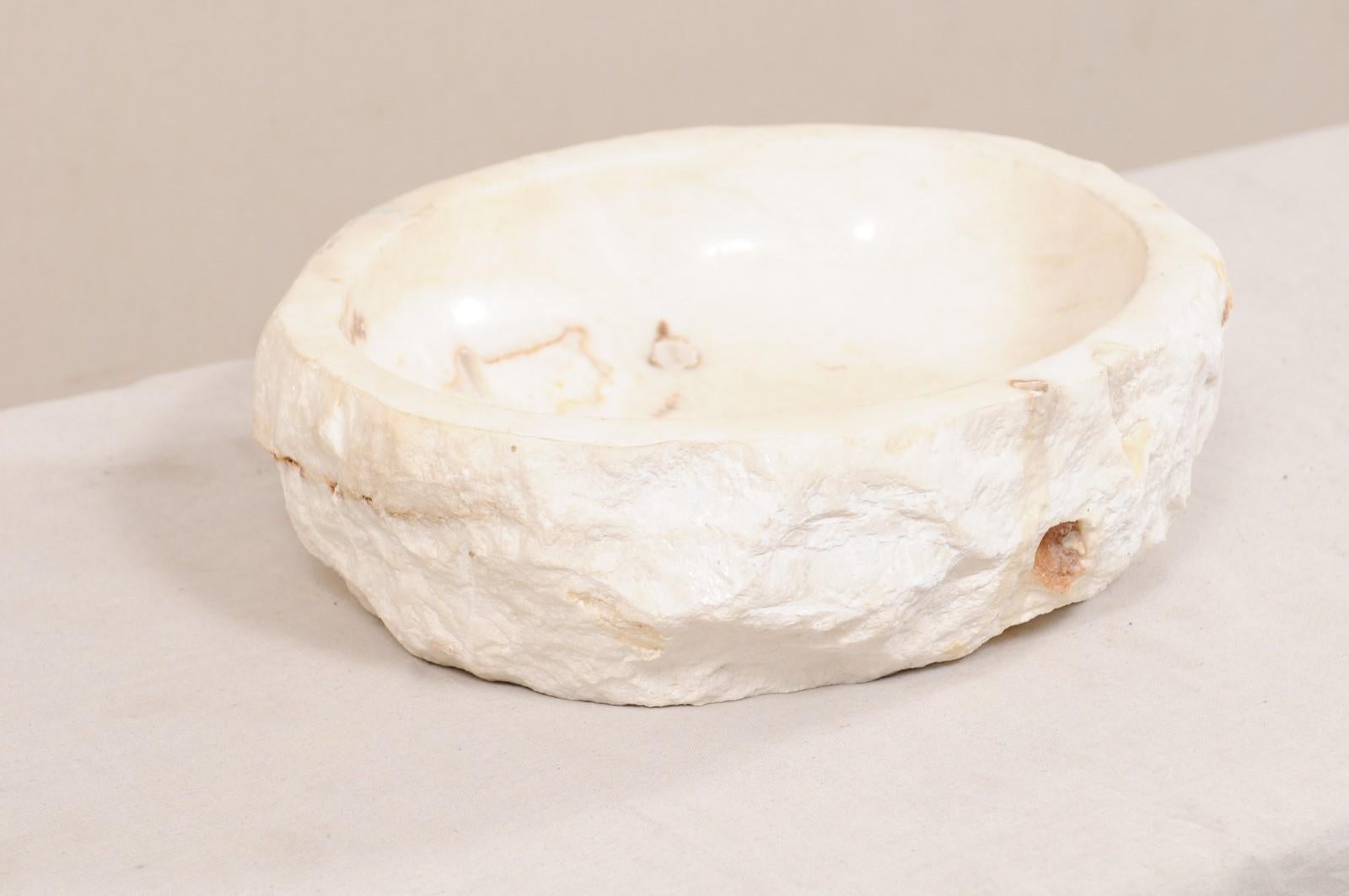 Carved and Polished Creamy White Onyx Stone Sink Basin 1