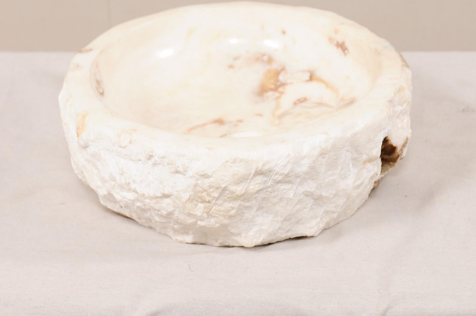 Carved and Polished Creamy White Onyx Stone Sink Basin 3