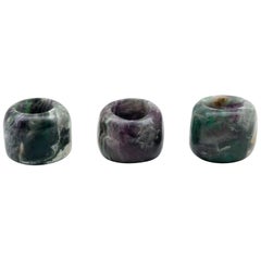Carved and Polished Natural Fluorite Candleholders, Set of 3