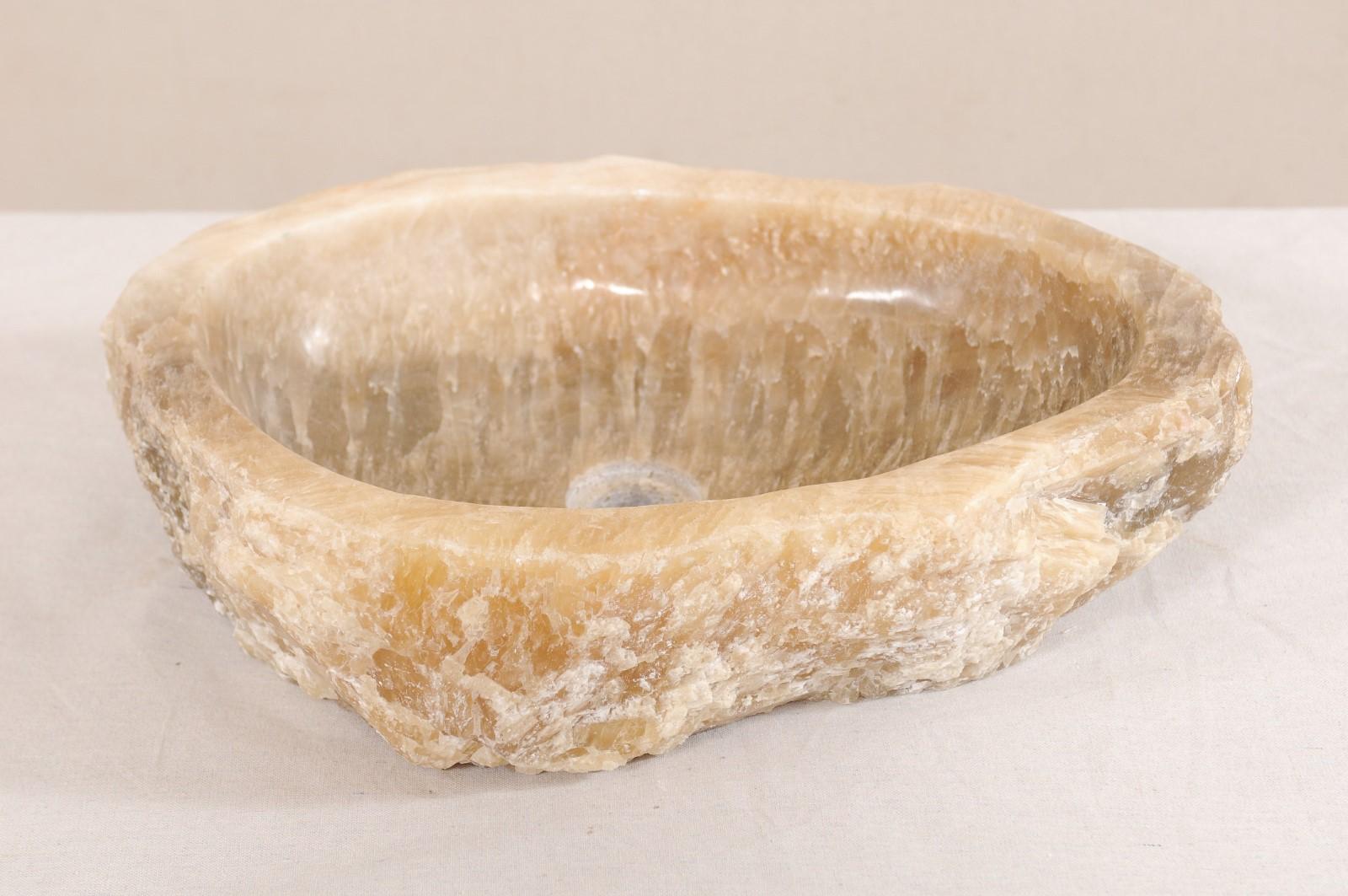 Carved and Polished Onyx Sink Basin in Cream Color For Sale 5
